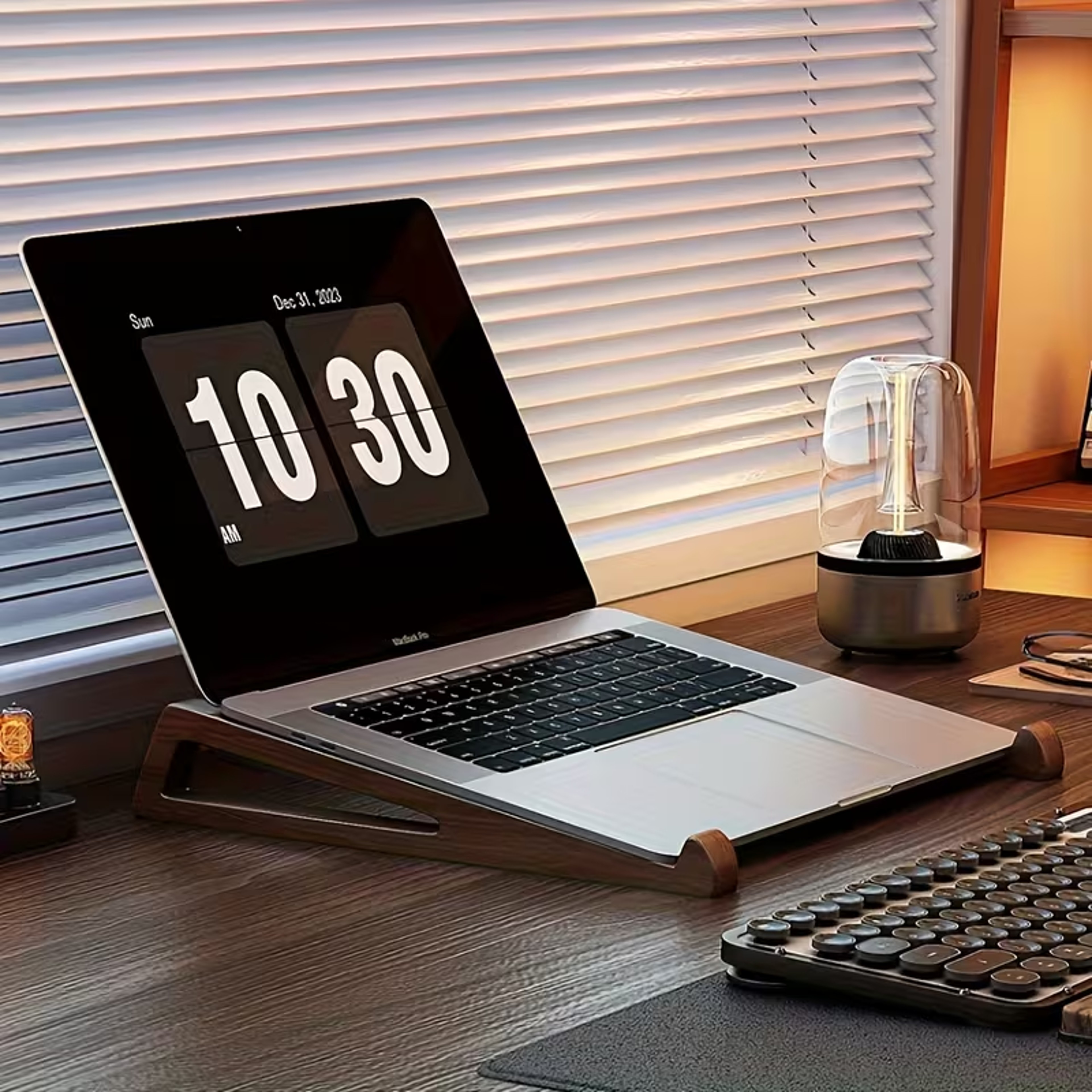 Portable Bamboo Laptop Stand Ergonomic Foldable Degree Desktop Riser For Laptop And Tablet 2