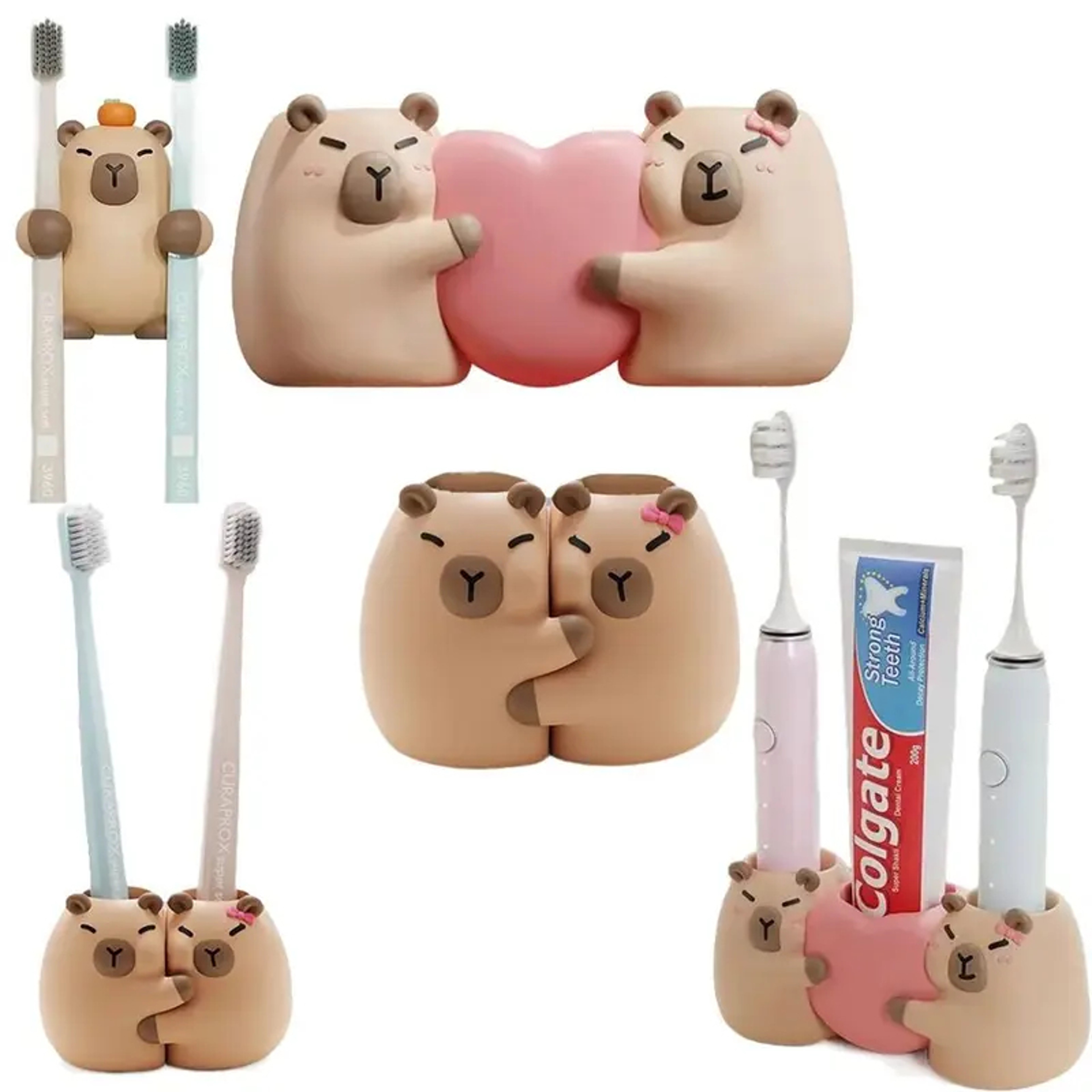 Capybara Toothbrush Holder Bathroom Storage Rack With Drainage Design 0