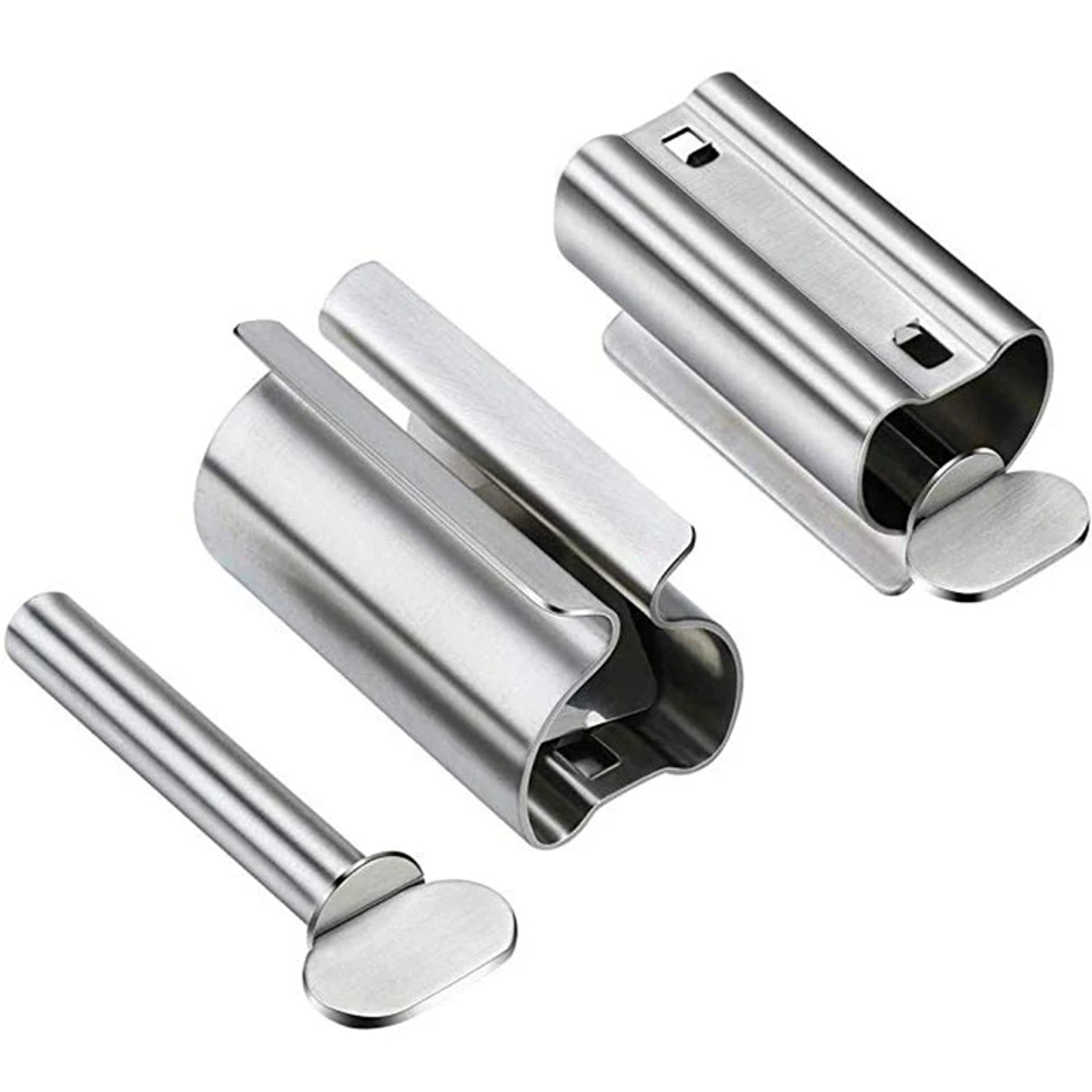 Stainless Steel Toothpaste Dispenser With Bathroom Storage Rack And Rolling Tube Squeezer 1