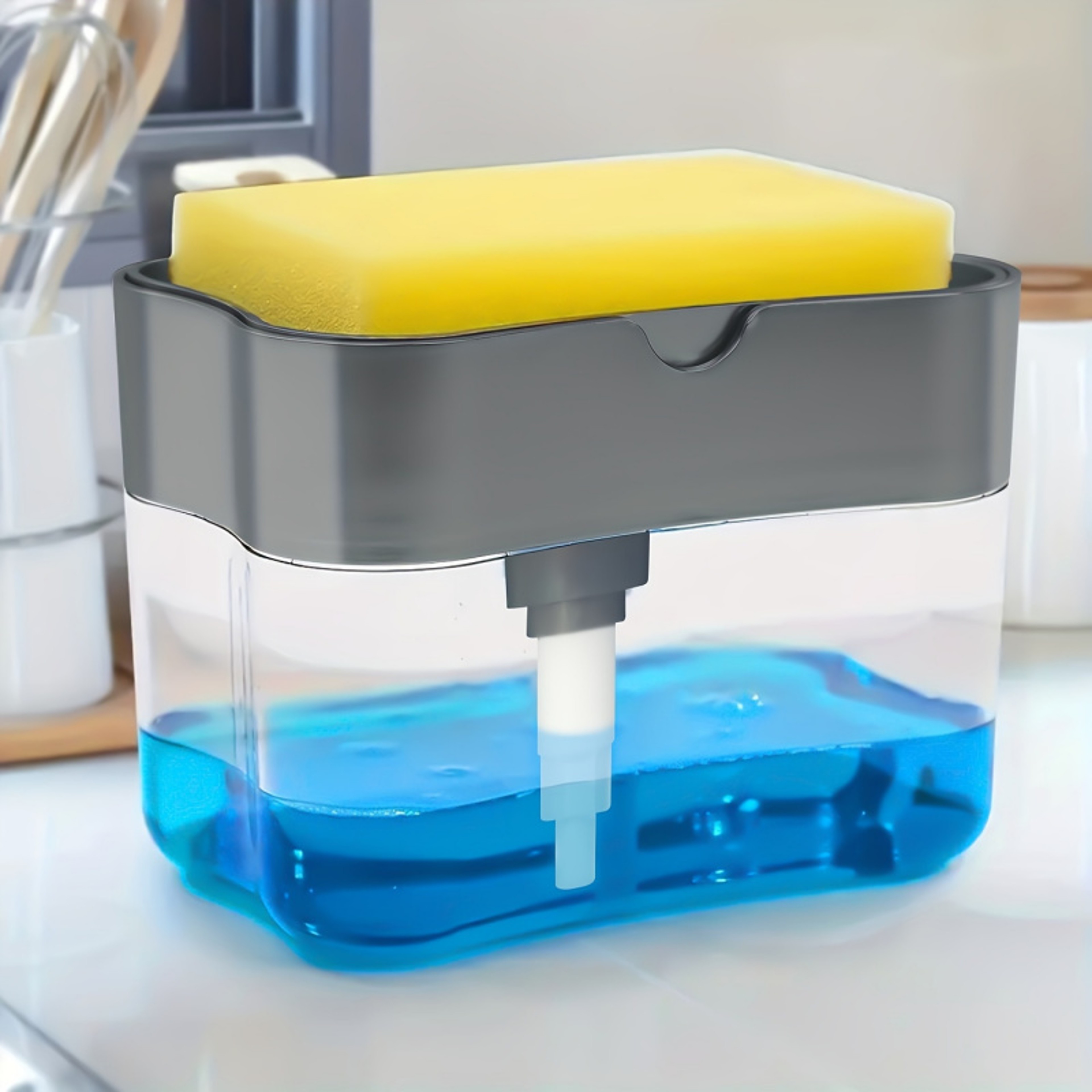 Modern Space Theme Dish Soap Dispenser With Sponge Holder Stylish Kitchen Sink Organizer 1