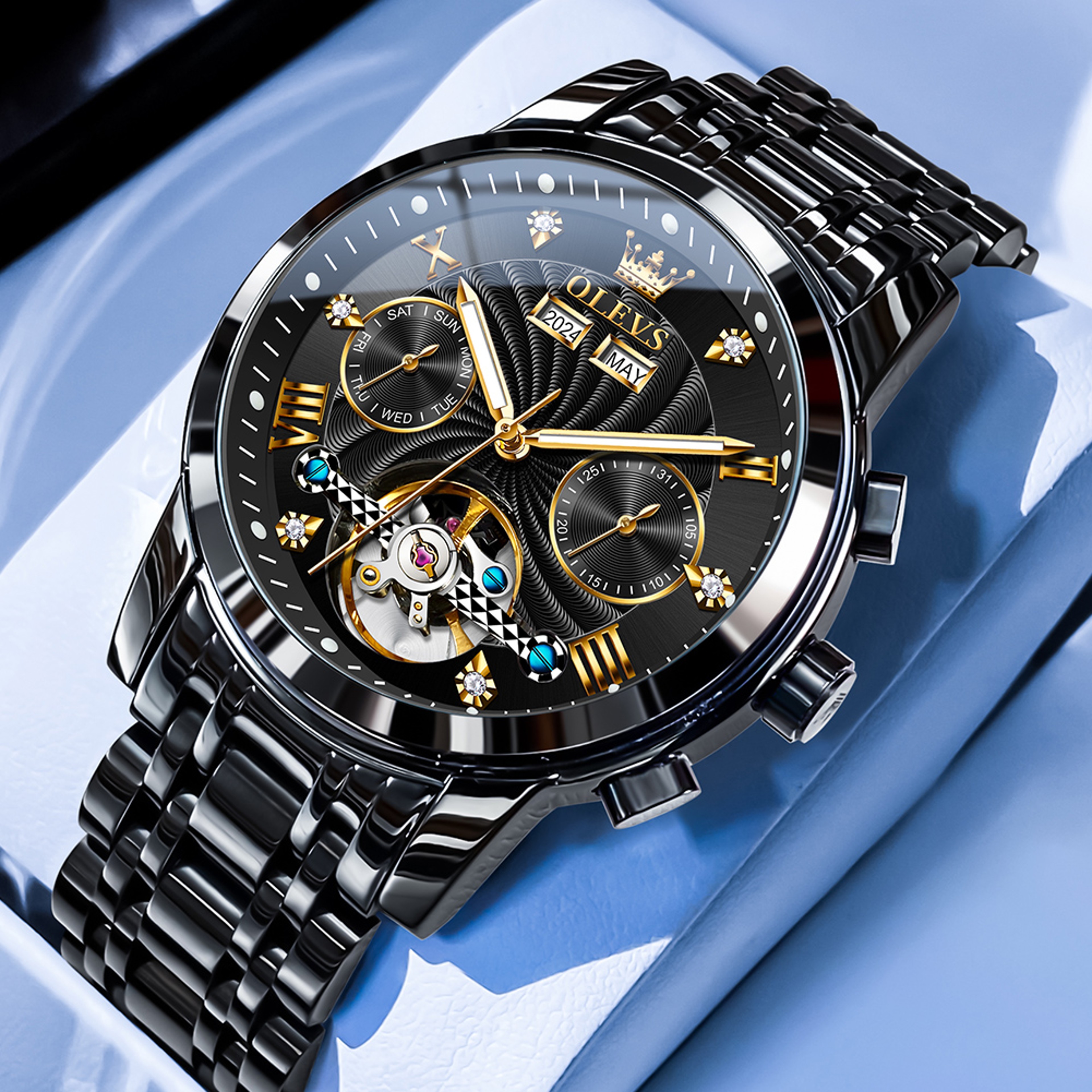 Automatic Mechanical Watch With Skeleton Dial And Complete Calendar 8