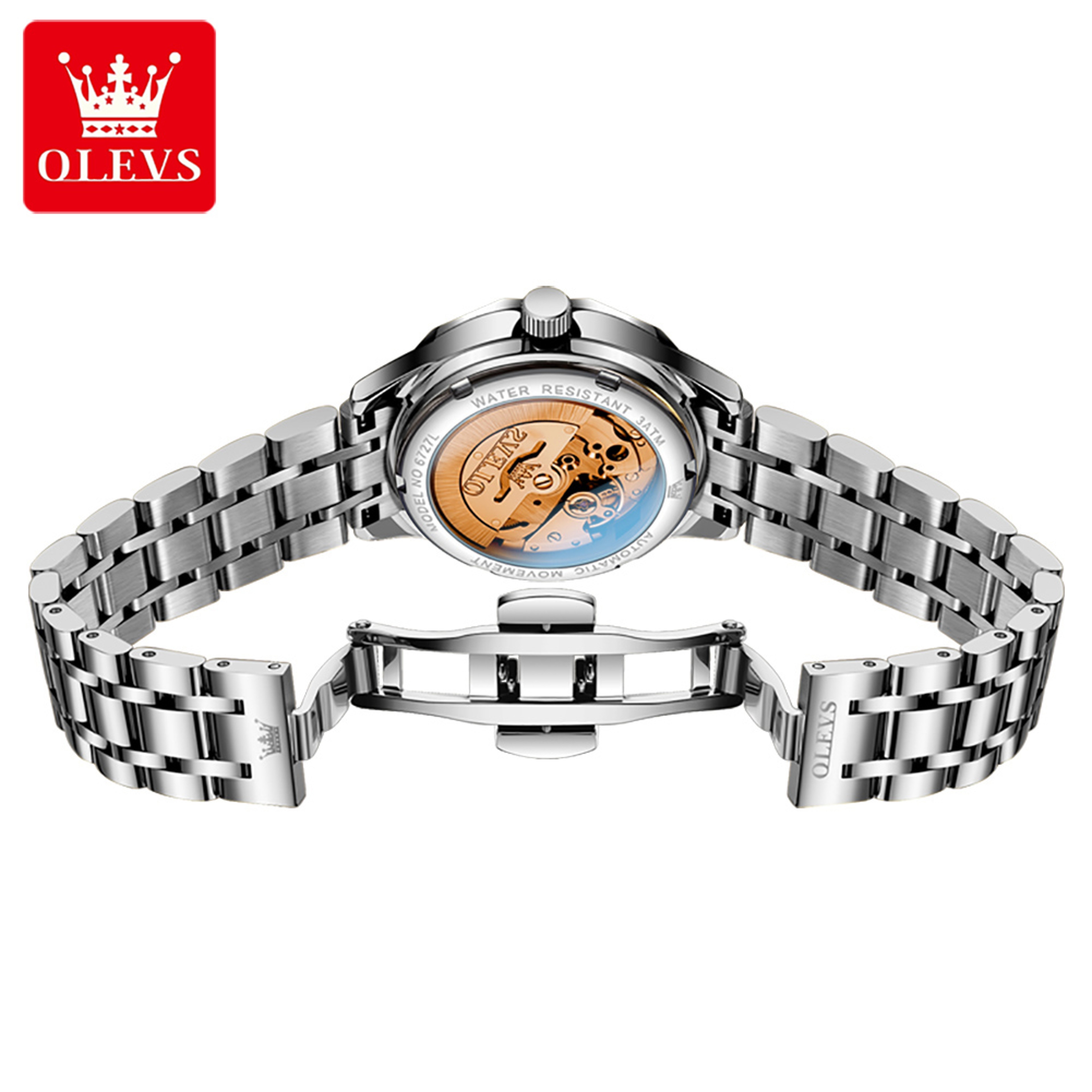 Elegant Automatic Mechanical Watch For Women With Grey Double Scale Dial Waterproof Date 4