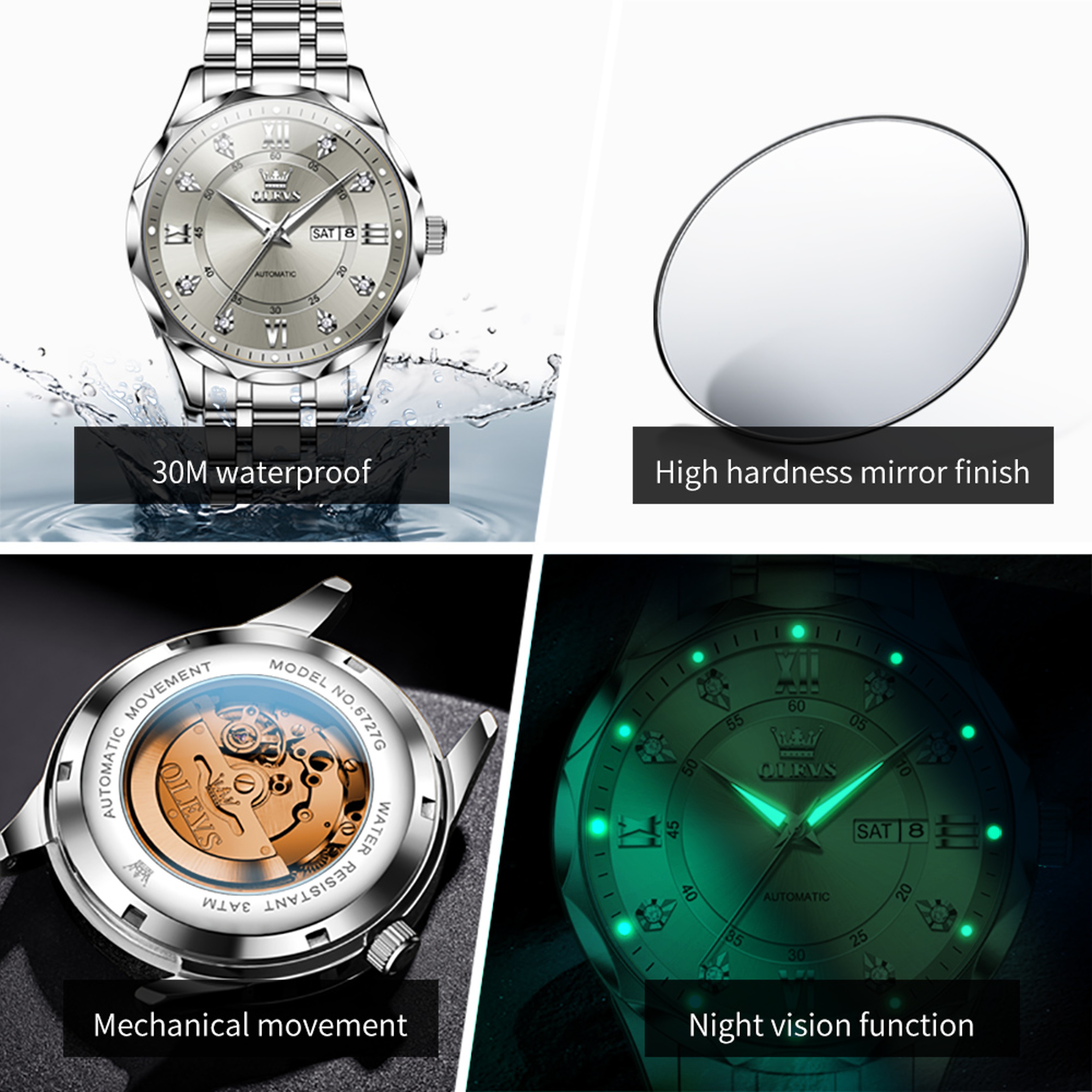 Luxury Automatic Mechanical Mens Watch With Luminous Date Display And Waterproof Business Style 4