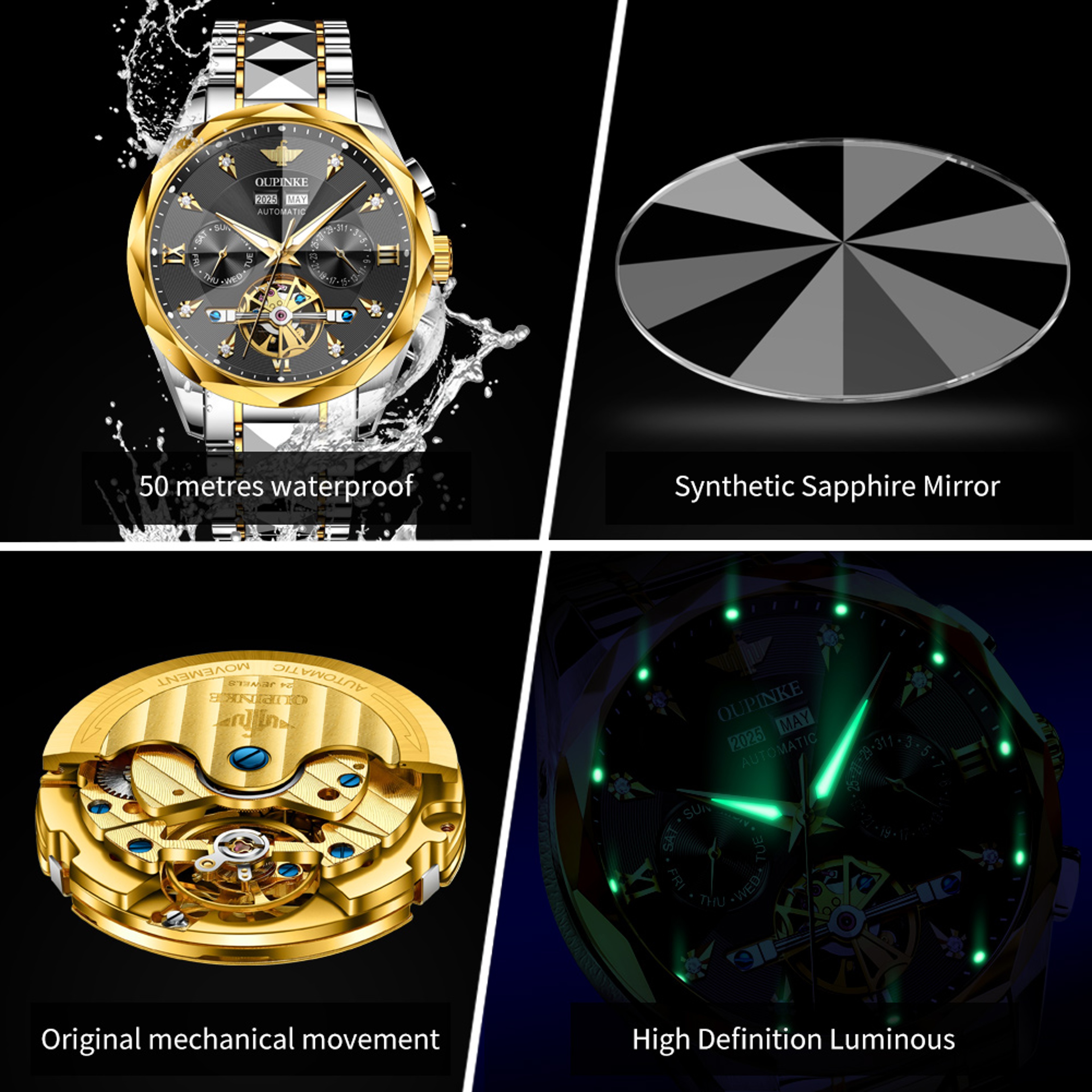 Luxury Skeleton Automatic Mechanical Watch For Men With Tungsten Steel Case Sapphire Mirror 4