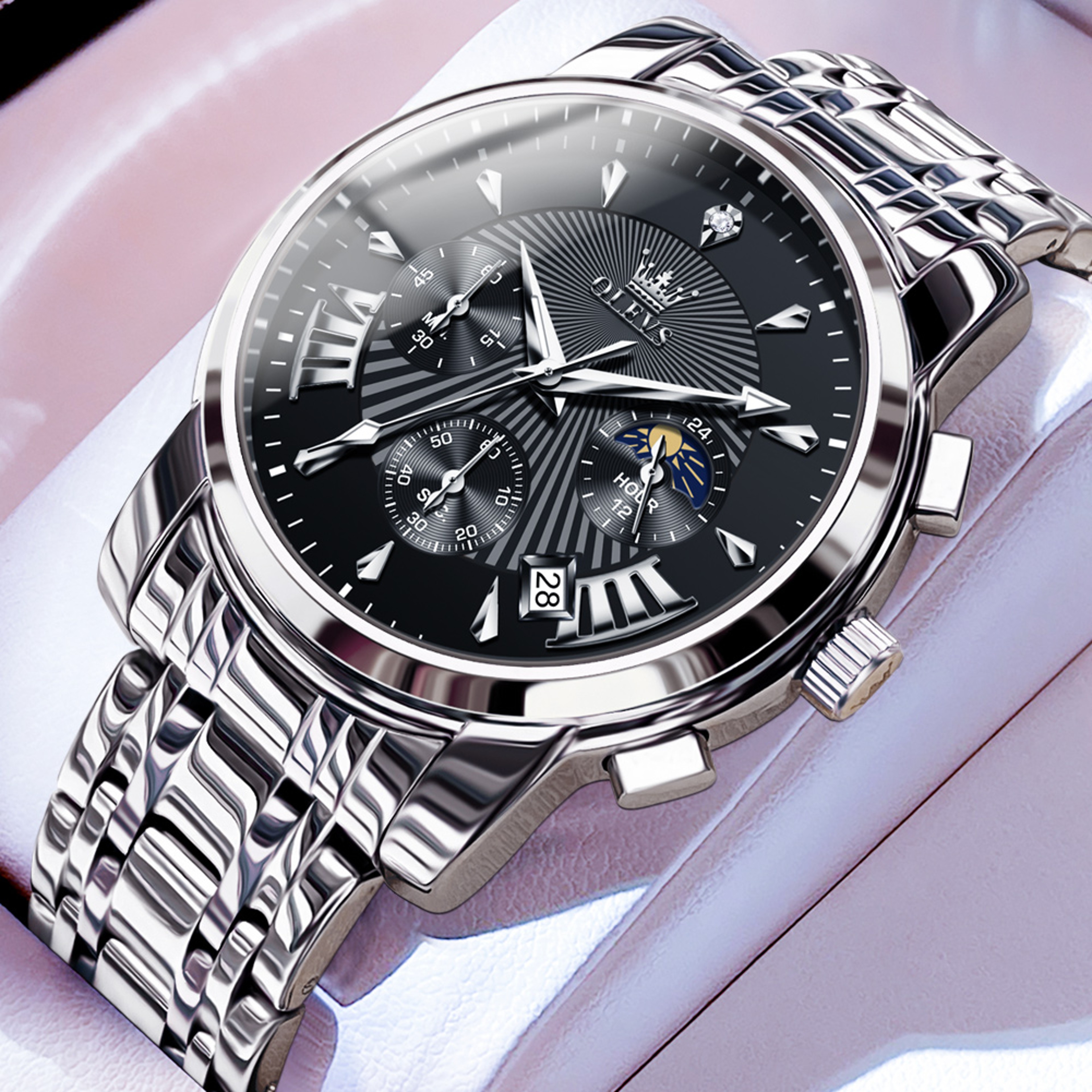 Luxury Moon Phase Quartz Watch For Men With Chronograph And Waterproof Design 9