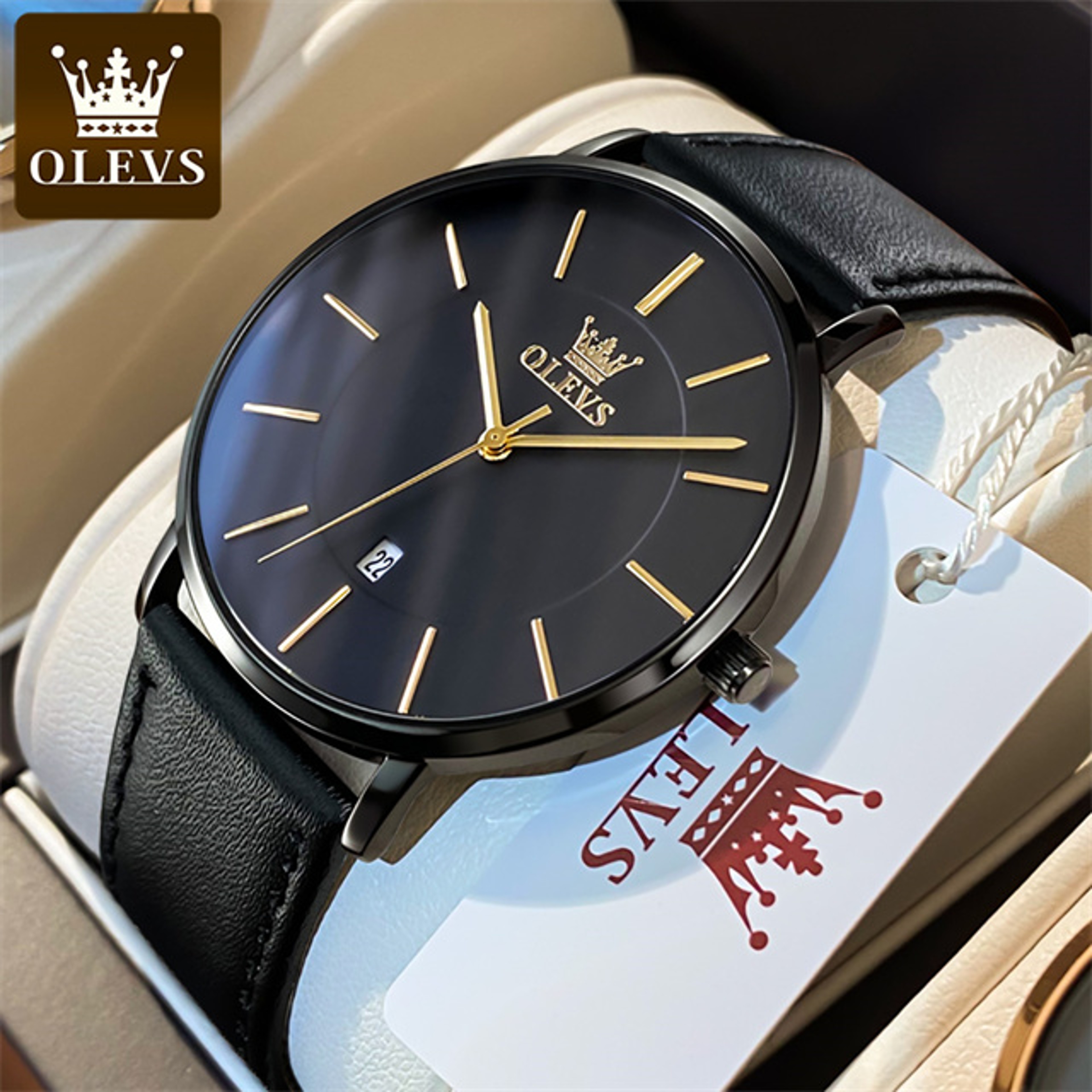 Ultra Thin Minimalist Men Leather Strap Quartz Watch With Auto Date 7