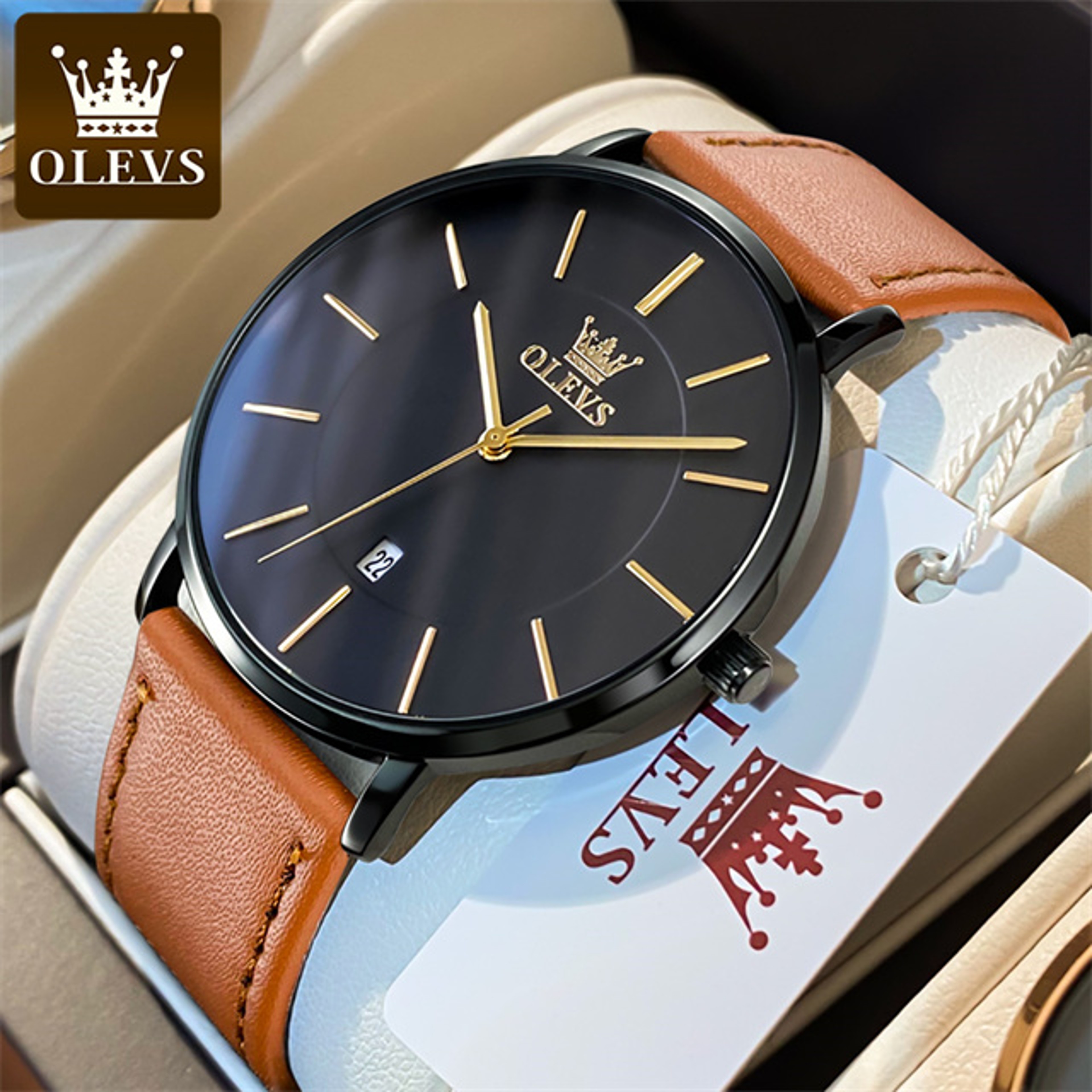 Ultra Thin Minimalist Men Leather Strap Quartz Watch With Auto Date 12