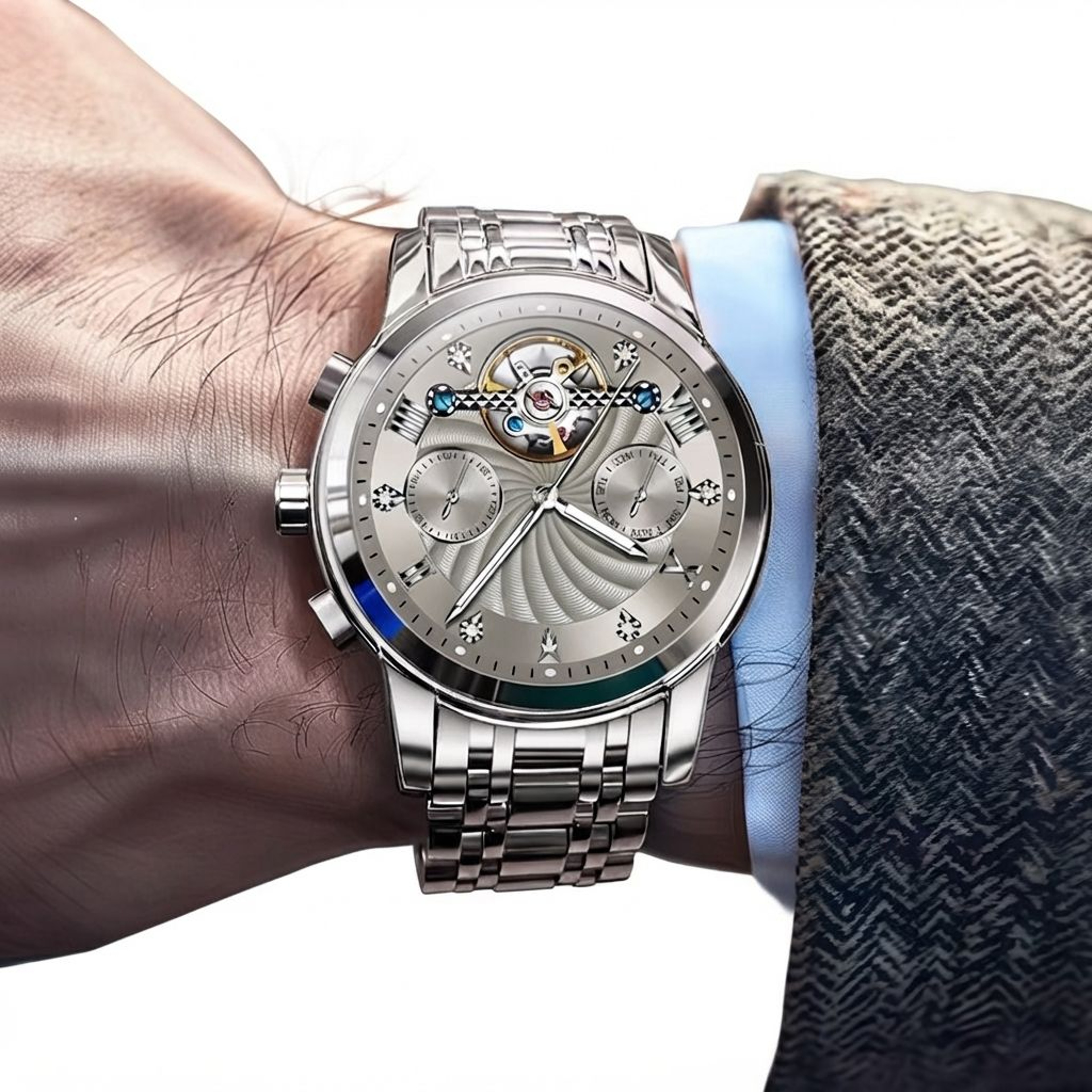 Automatic Mechanical Watch With Skeleton Dial And Complete Calendar 0