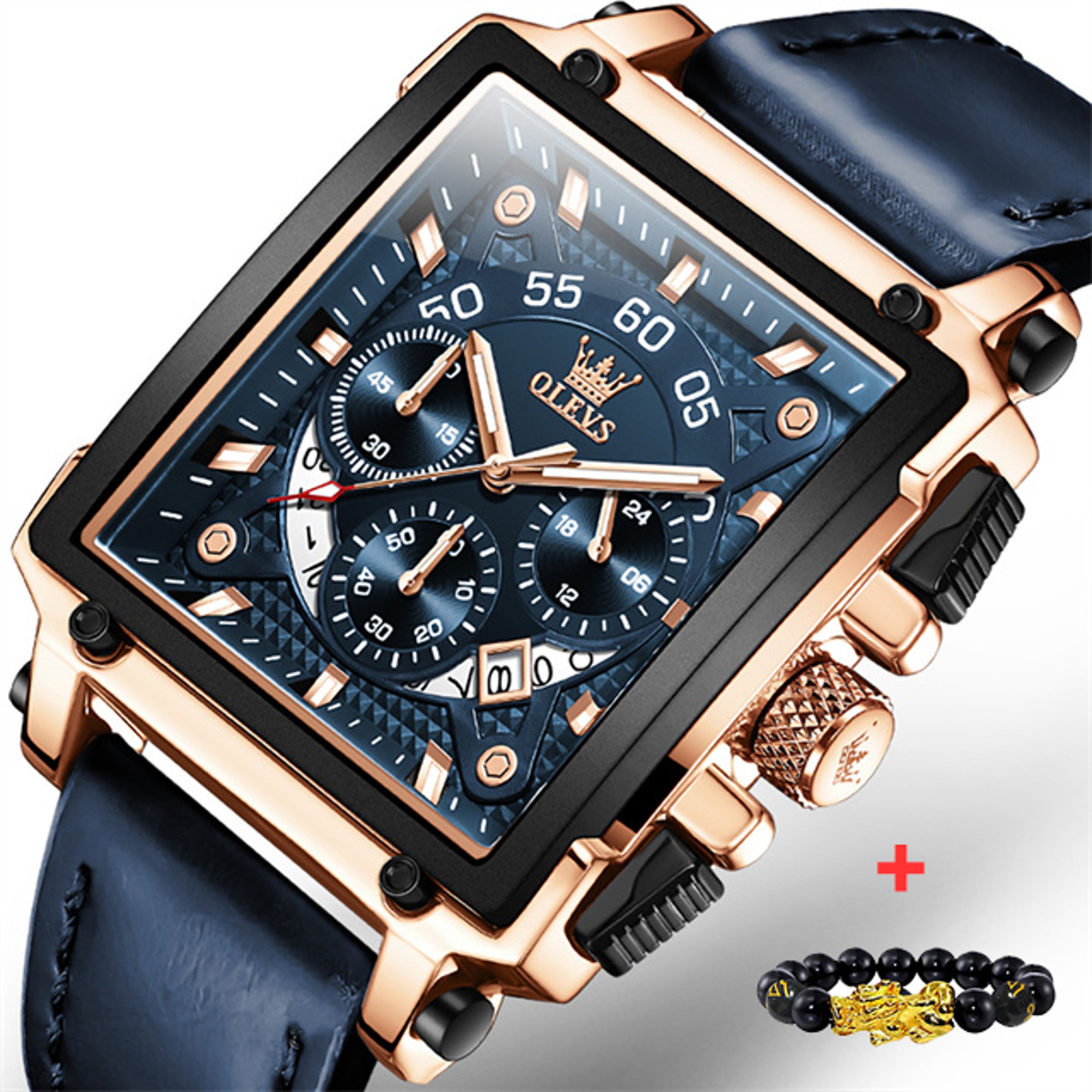 Original Quartz Square Chronograph Watch For Men With Leather Strap Waterproof Sport Design 11