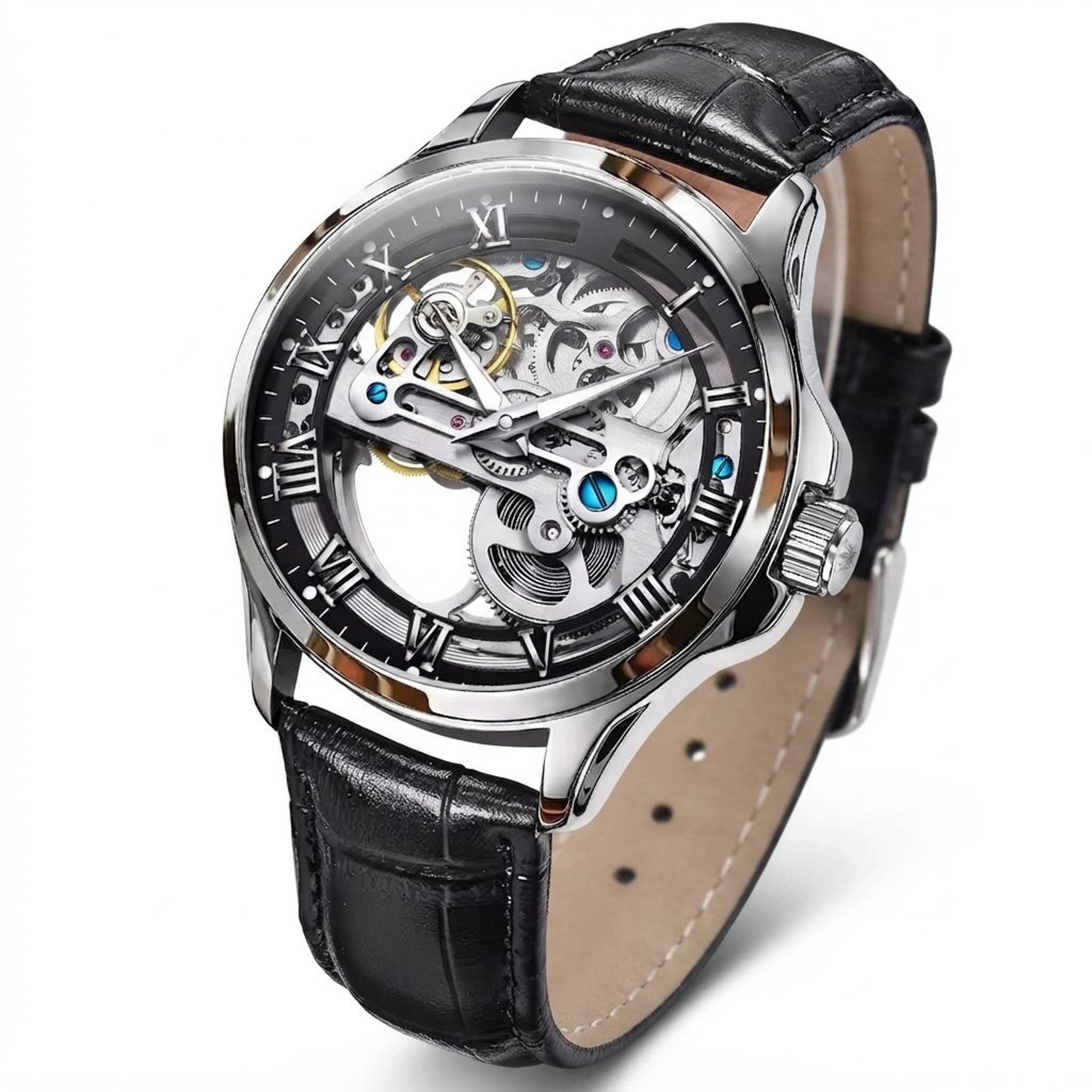 Automatic Mechanical Skeleton Watch For Men Transparent Dial Waterproof Luxury Wristwatch 0