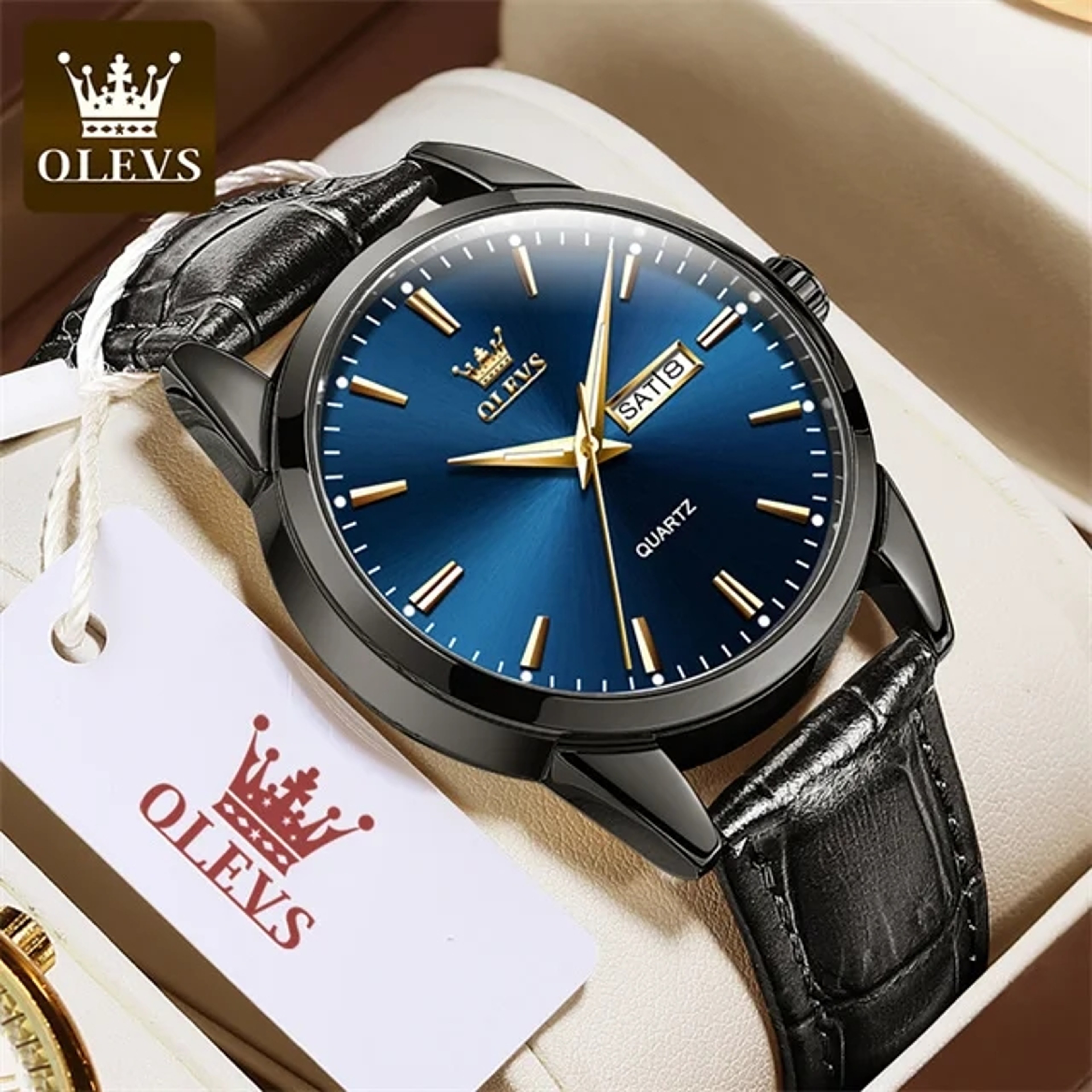 Classic Men Quartz Watch With Leather Strap Waterproof Date Week Display Casual Dress Wristwatch 8