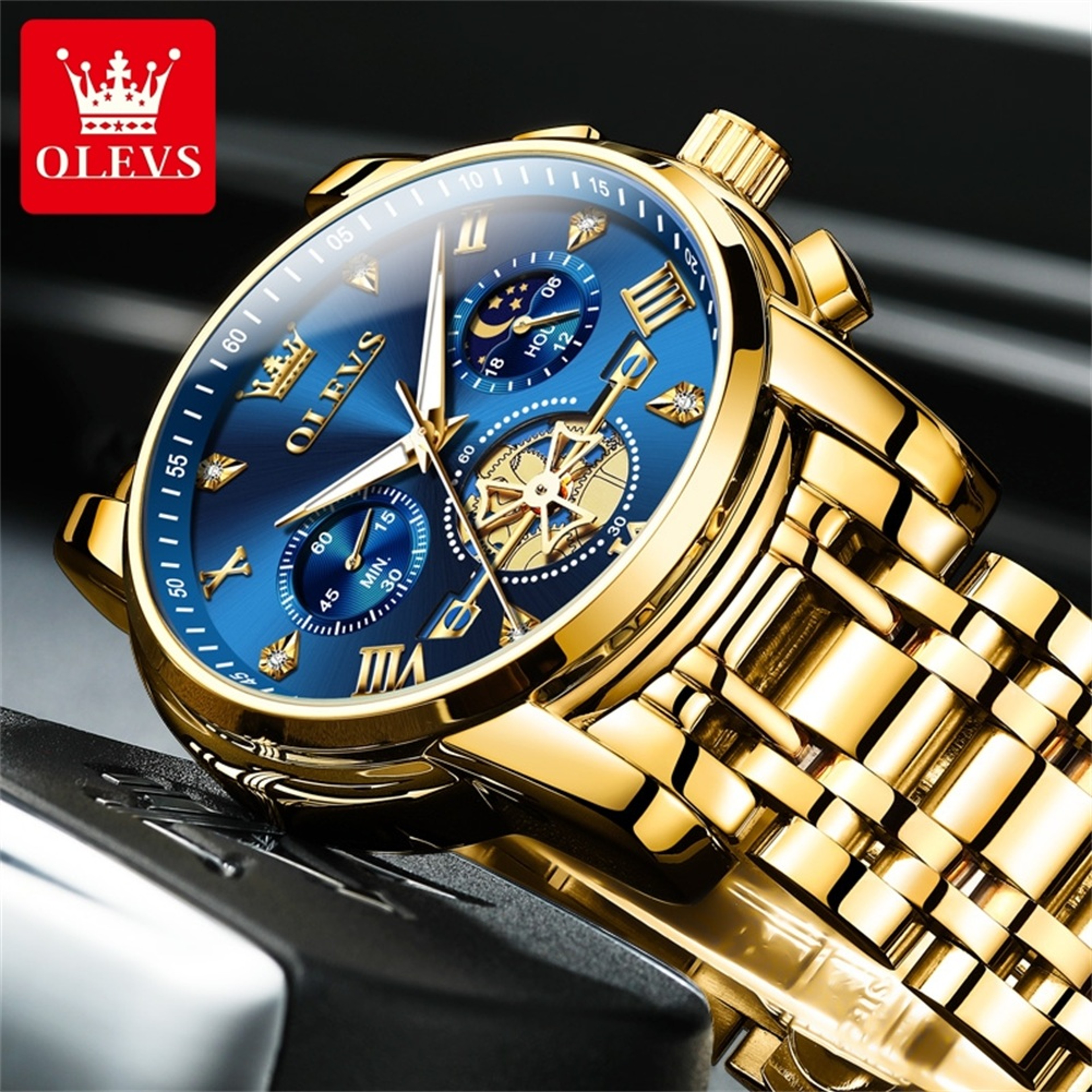Original Quartz Skeleton Flywheel Moon Phase Chronograph Watch For Men 1