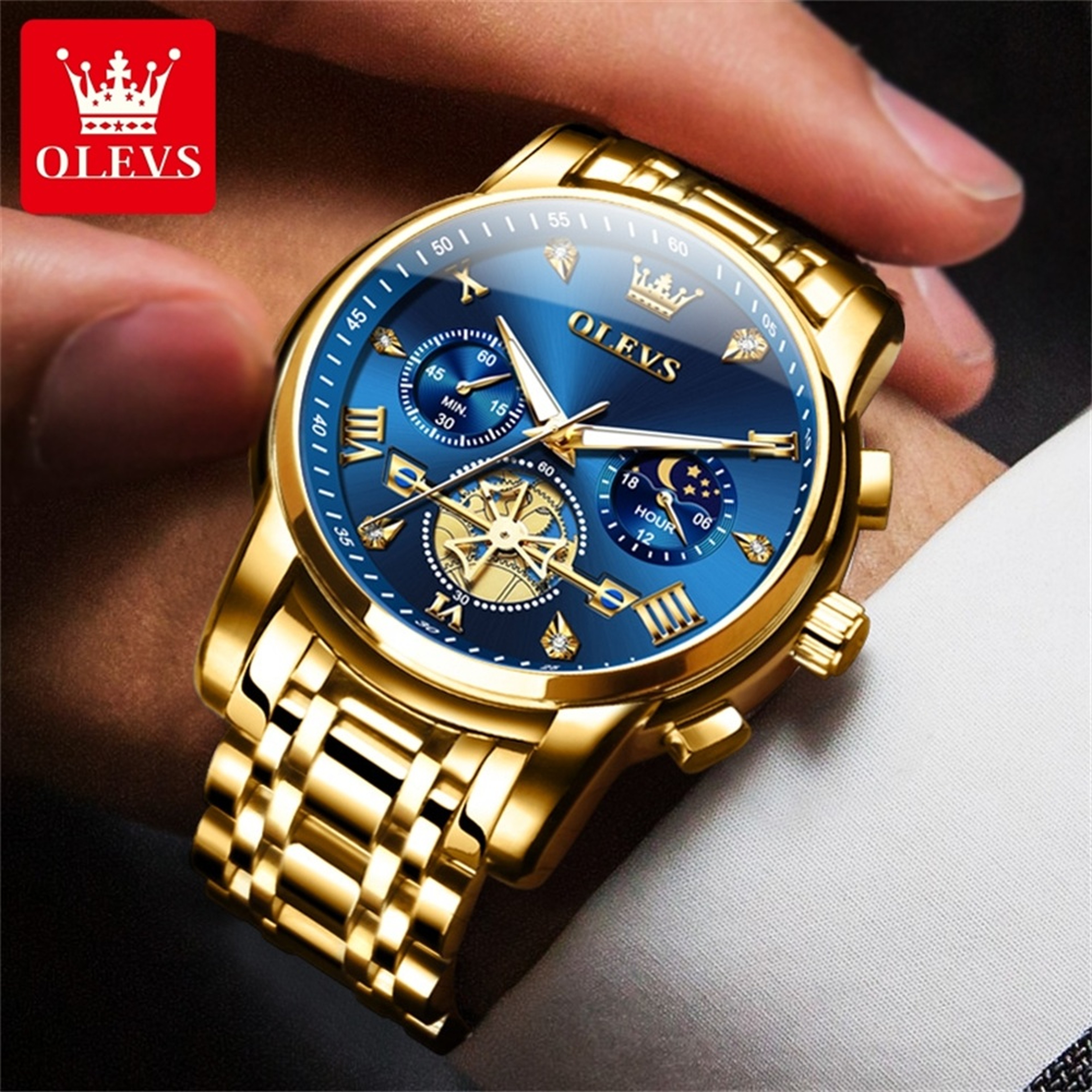 Original Quartz Skeleton Flywheel Moon Phase Chronograph Watch For Men 3