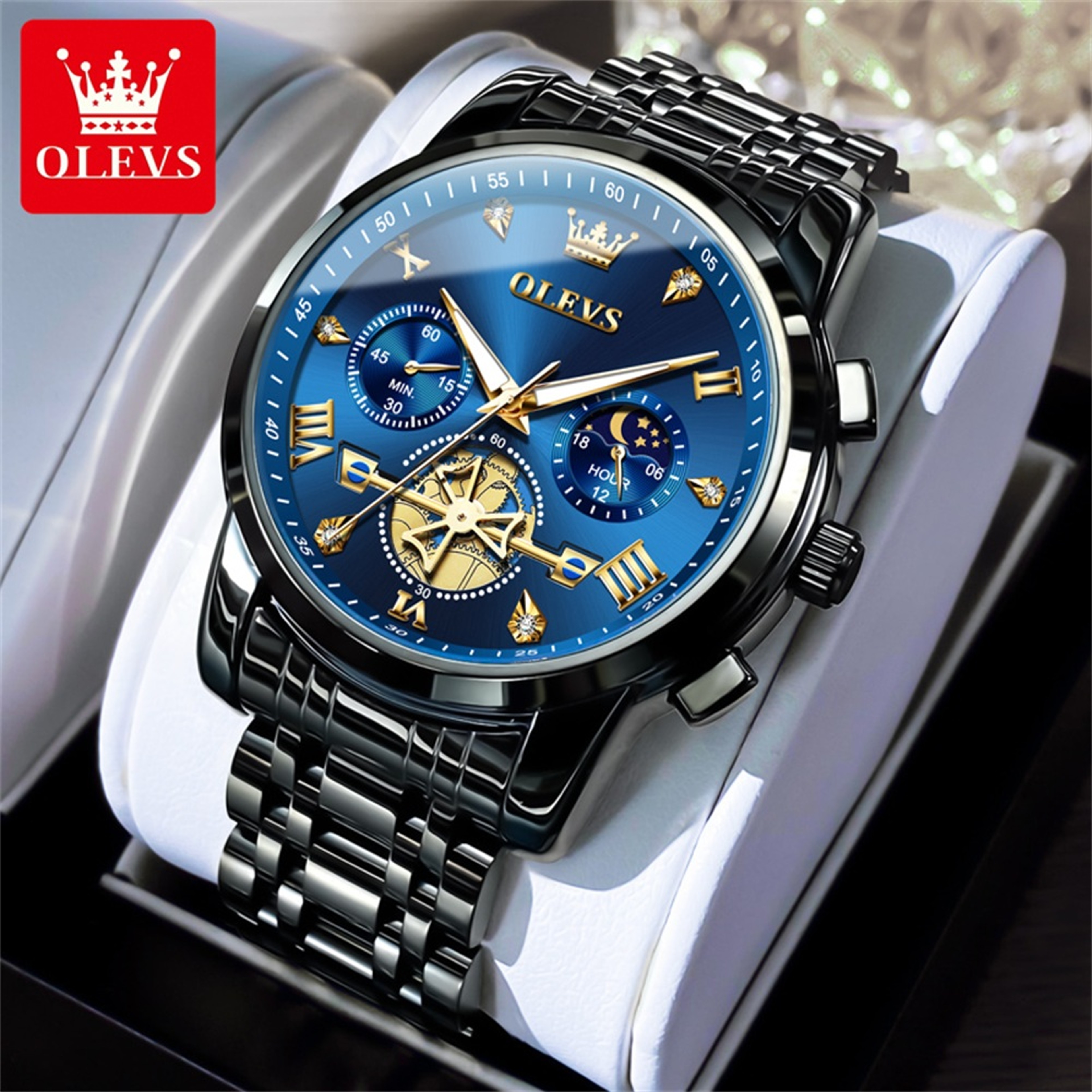 Original Quartz Skeleton Flywheel Moon Phase Chronograph Watch For Men 9