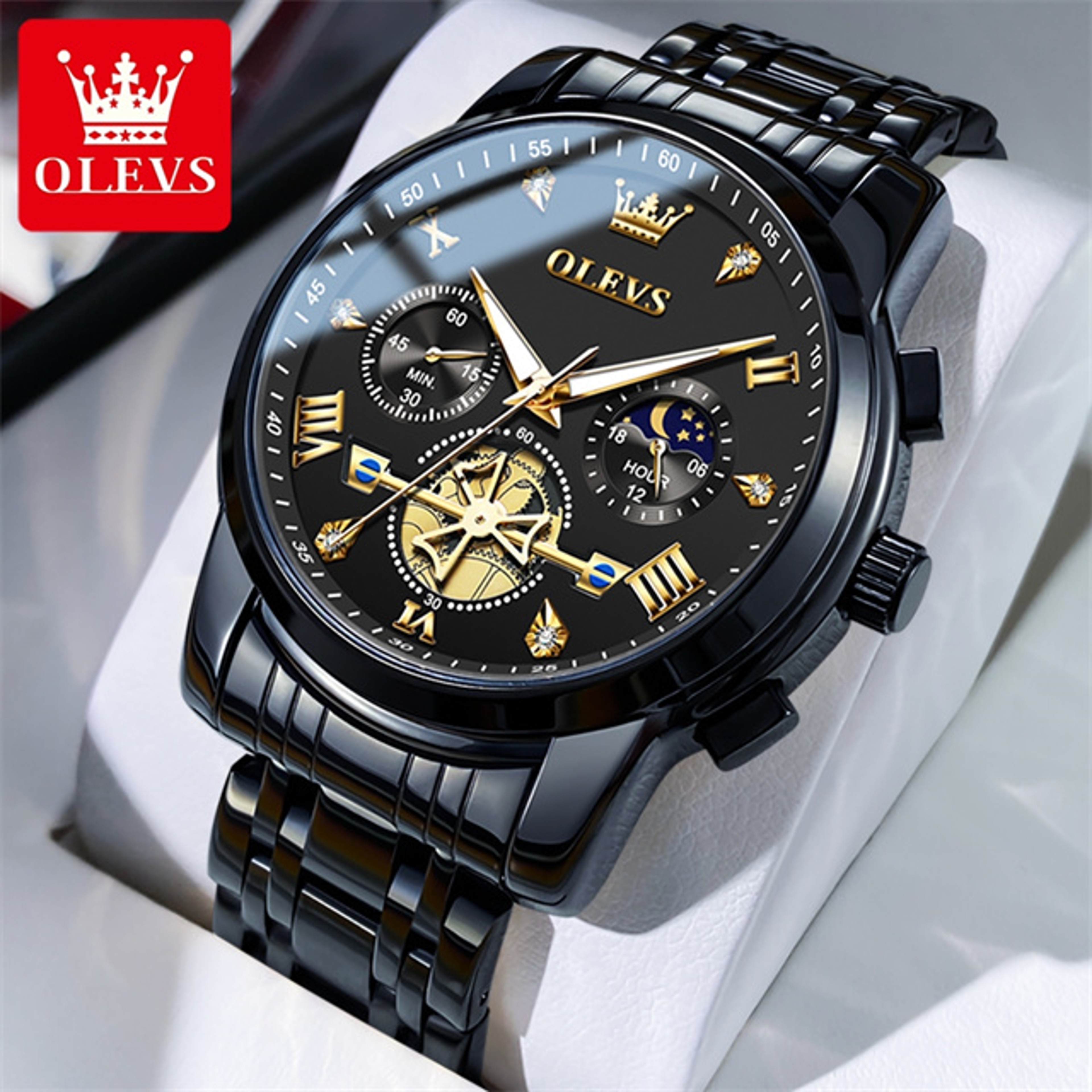 Original Quartz Skeleton Flywheel Moon Phase Chronograph Watch For Men 12