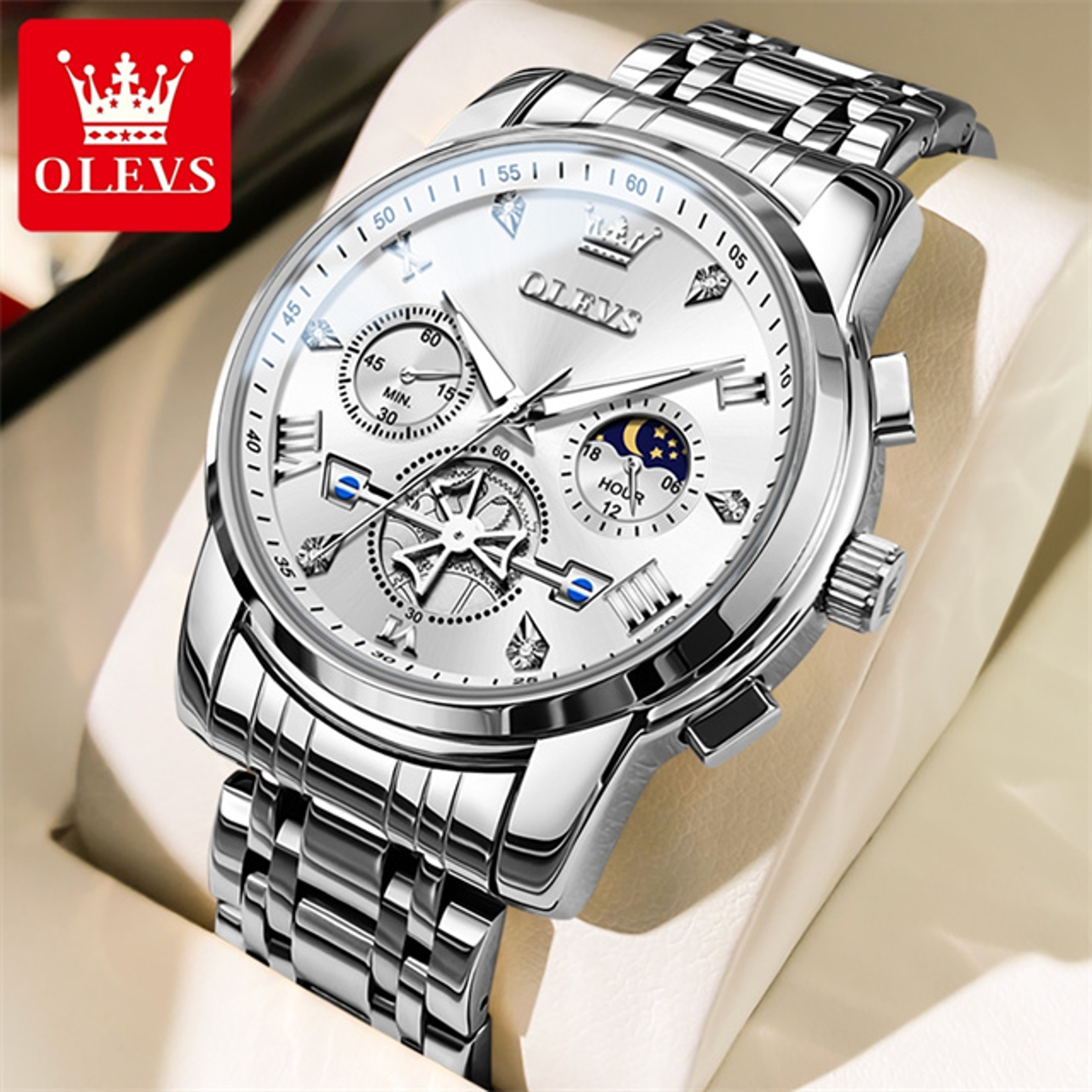Original Quartz Skeleton Flywheel Moon Phase Chronograph Watch For Men 14