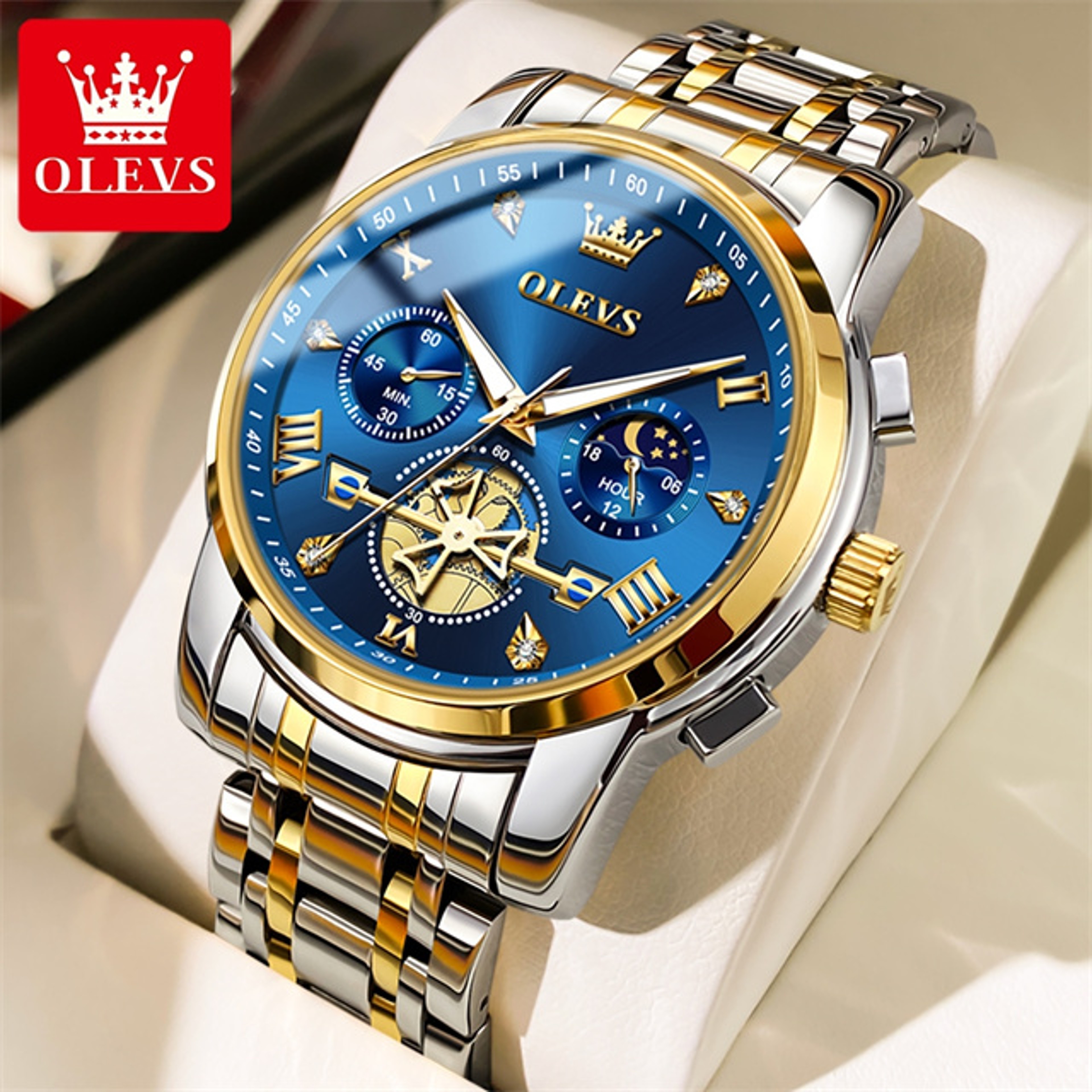 Original Quartz Skeleton Flywheel Moon Phase Chronograph Watch For Men 13