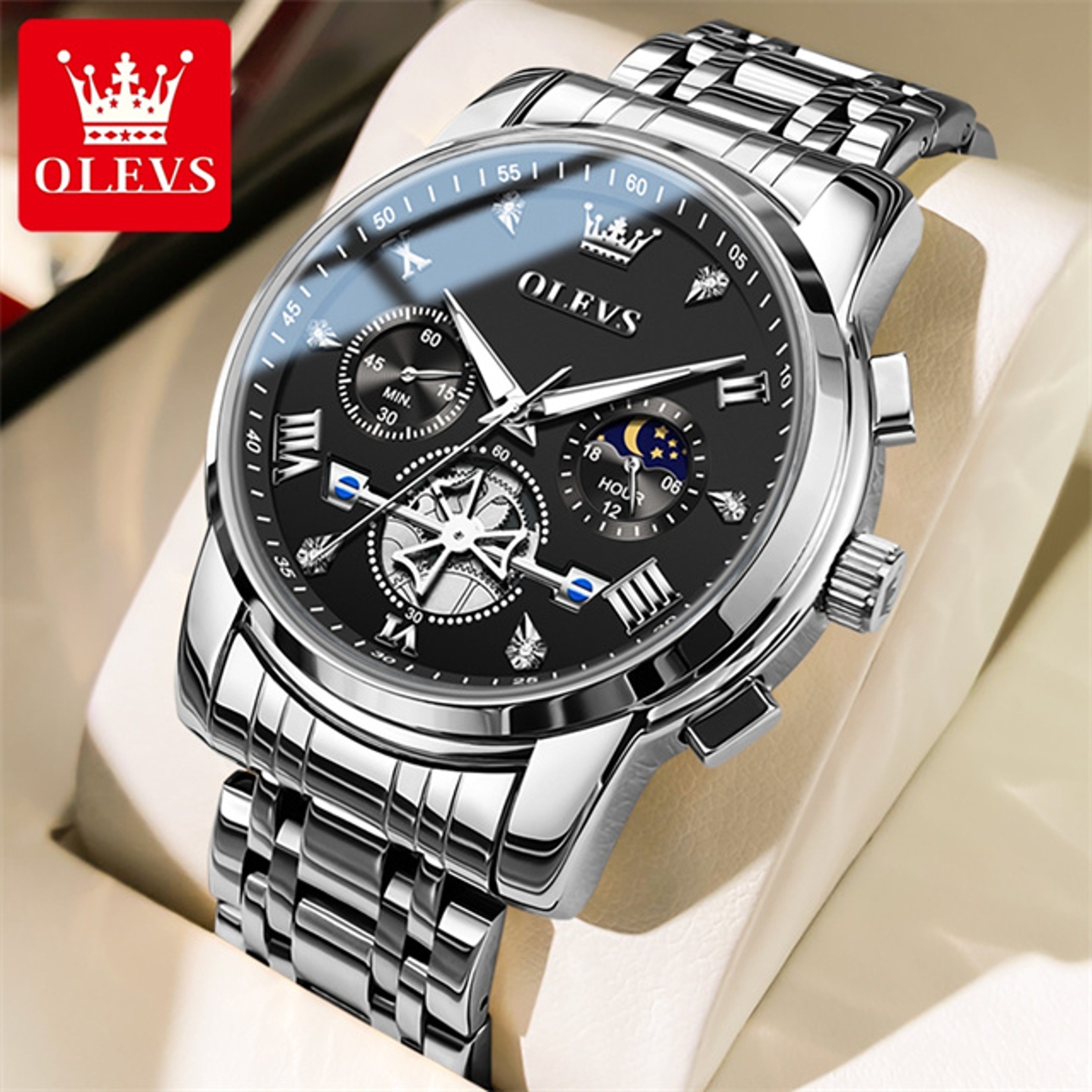 Original Quartz Skeleton Flywheel Moon Phase Chronograph Watch For Men 17