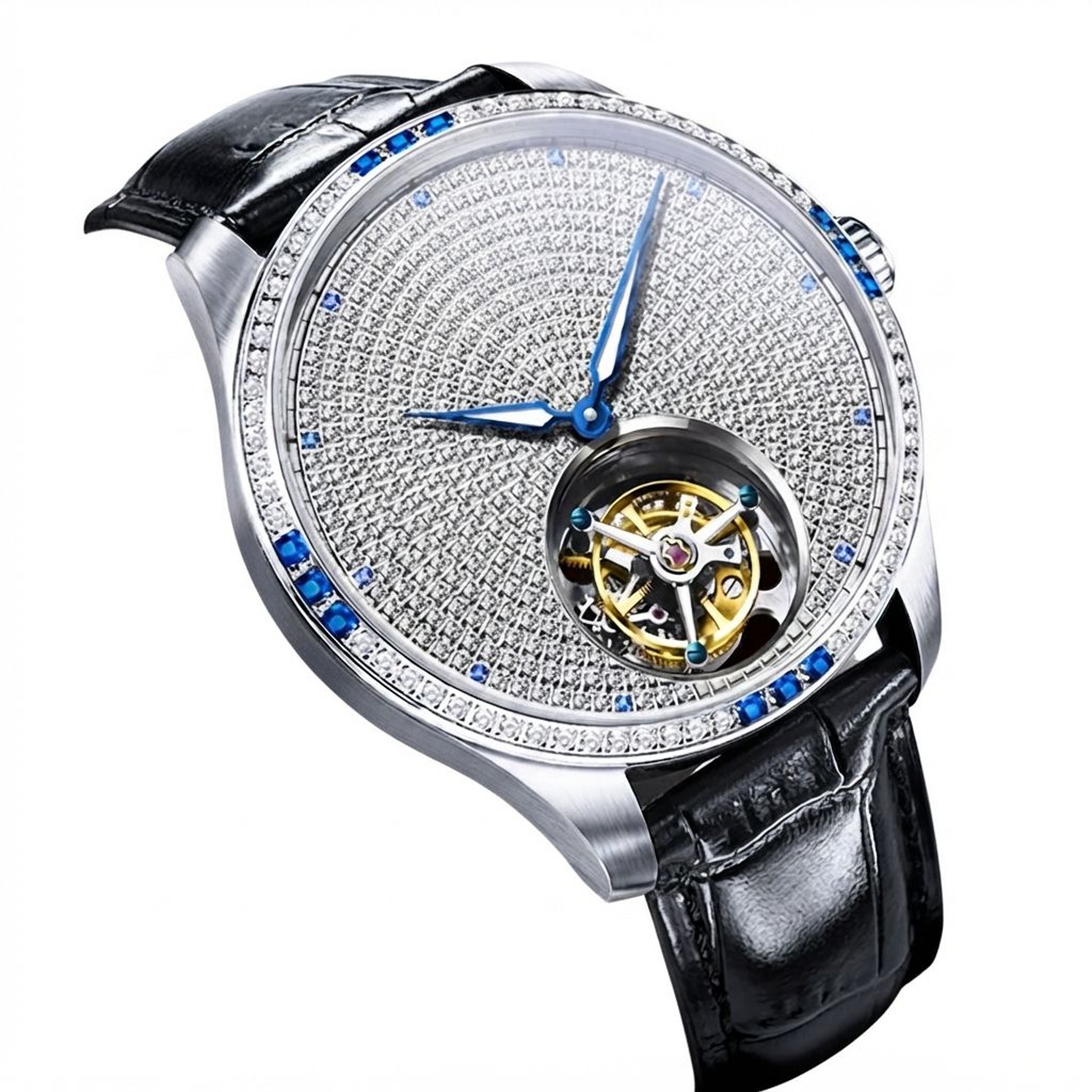 Fully Diamond Tourbillon Automatic Watch For Men With Sapphire Crystal Luxury Mechanical Design 0