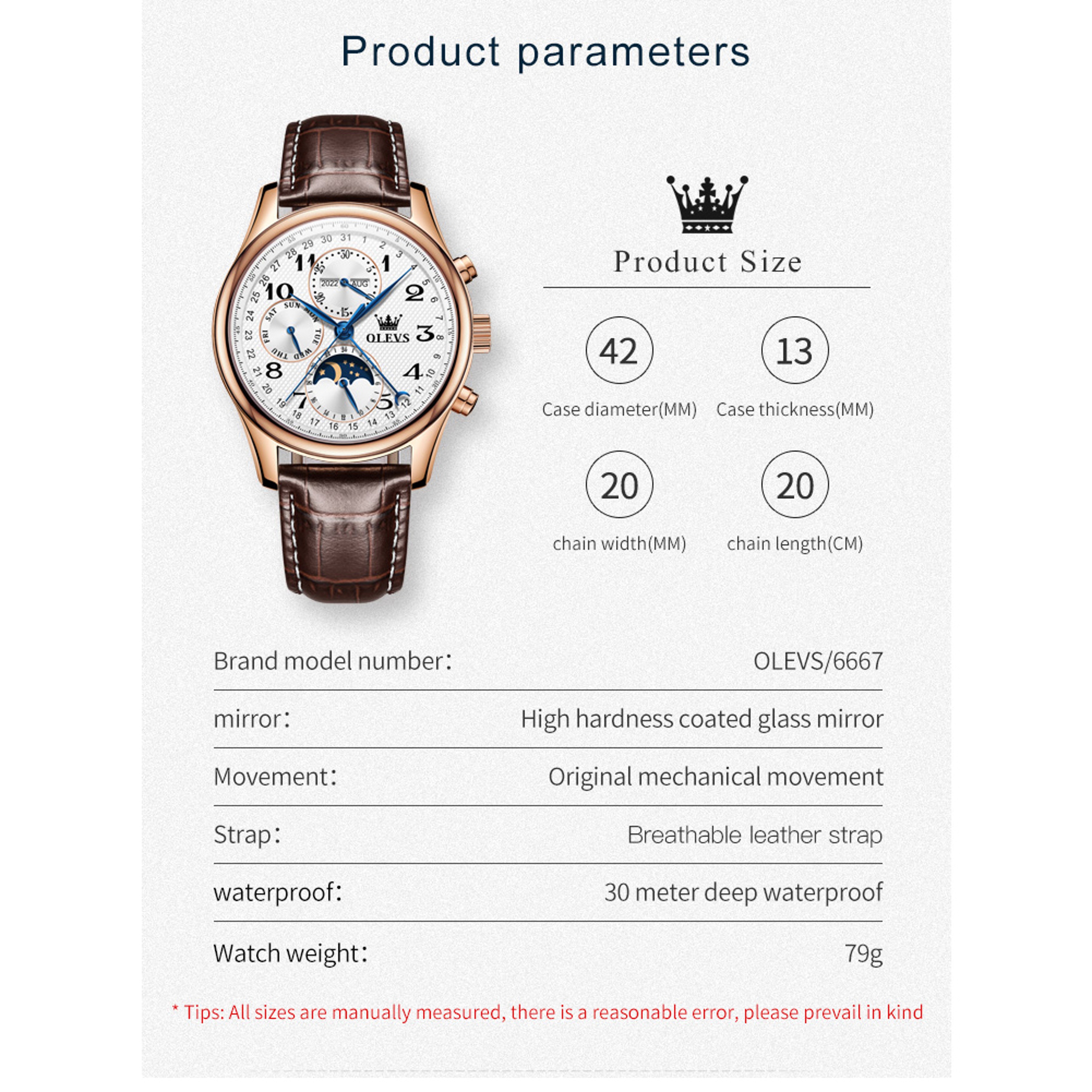 Original Automatic Mechanical Watch for Men with Moon Phase Leather Strap Waterproof Business Wristwatchs – view 3