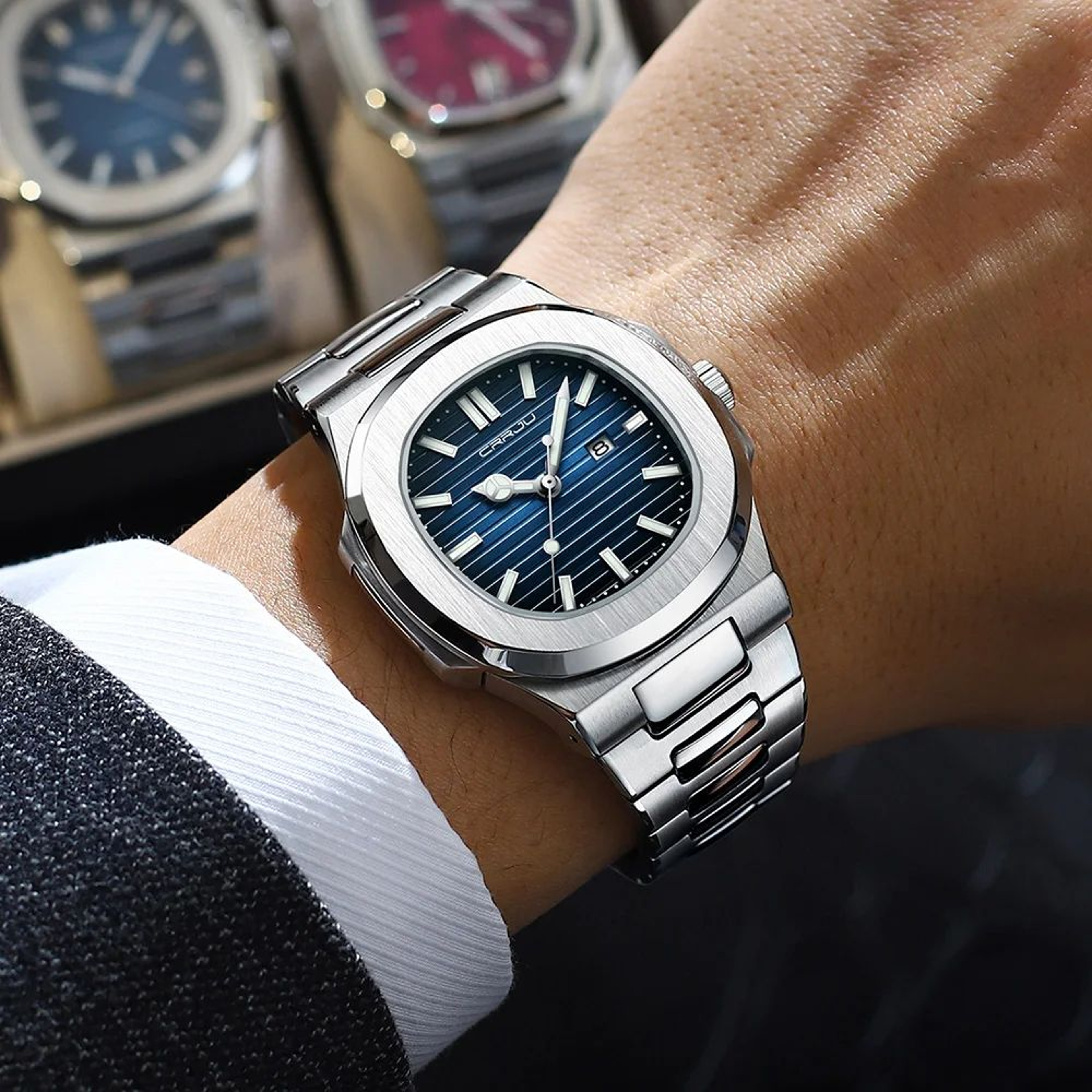 Luxury Square Dial Mens Quartz Watch With Luminous Display And Waterproof Sports Design 3