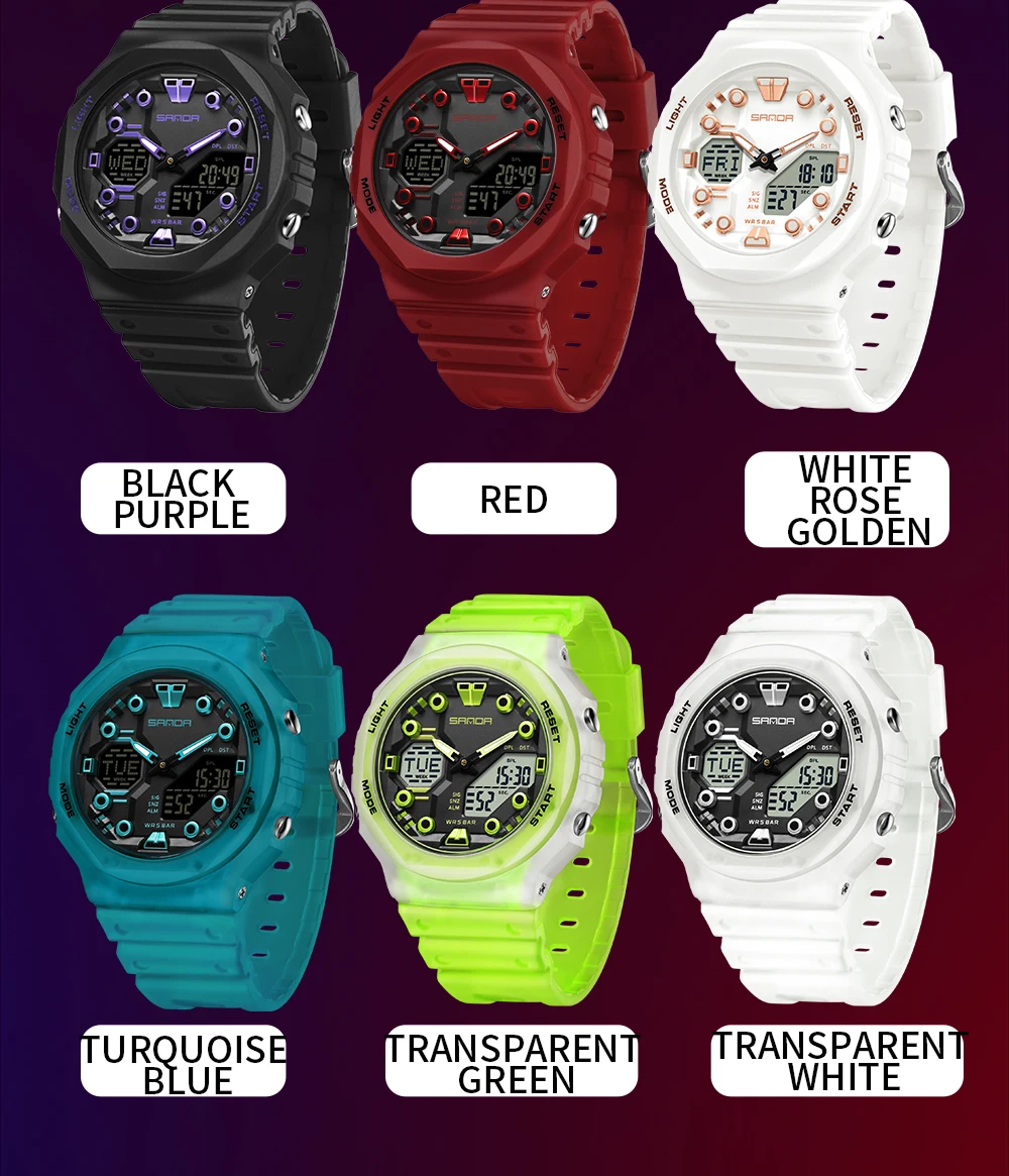 Electronic Digital Watch With Night Light Alarm Waterproof Student Sports Watch 5