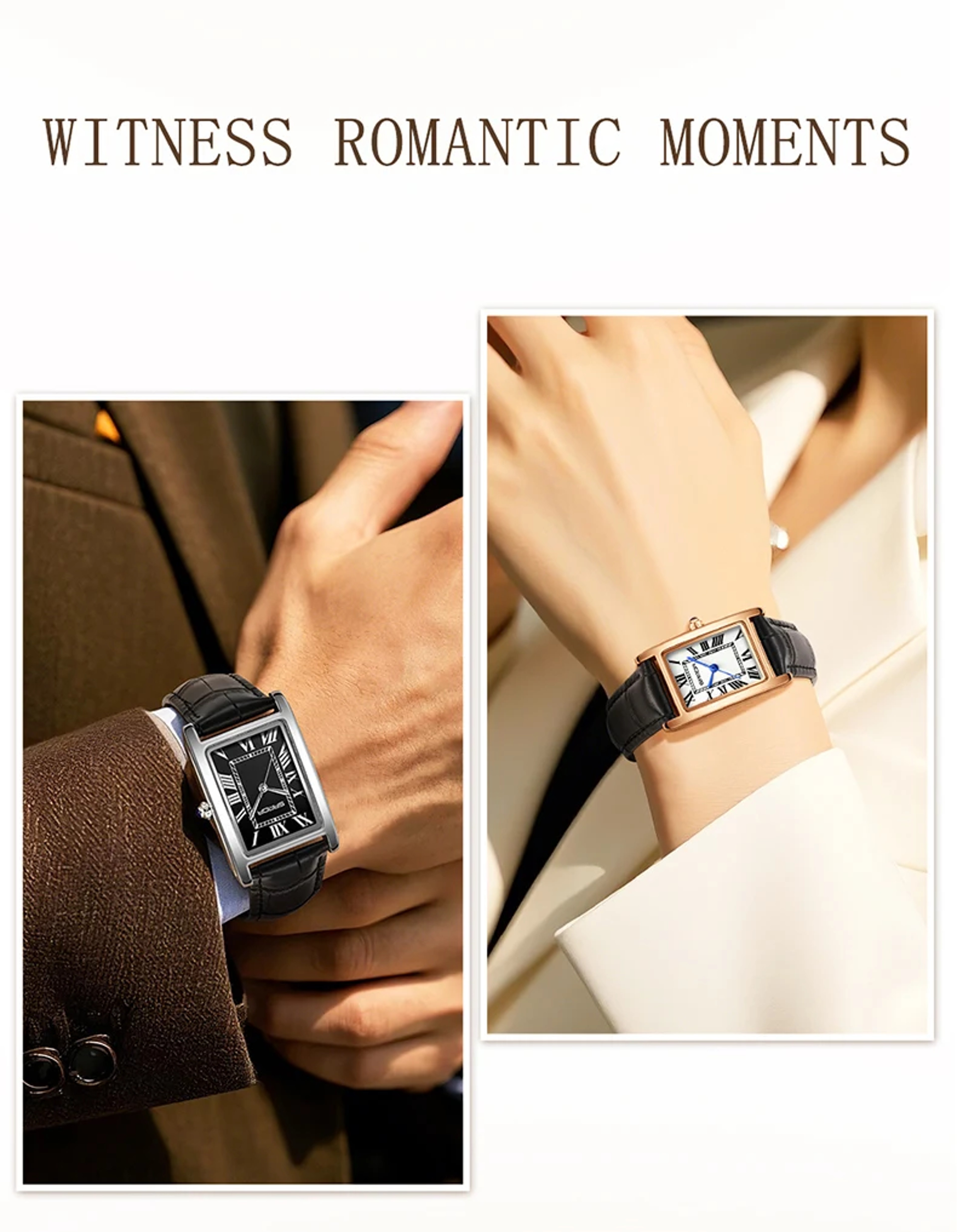 Luxury Tank Couple Watch Set With Leather Strap Square Dial Quartz Watches – view 4