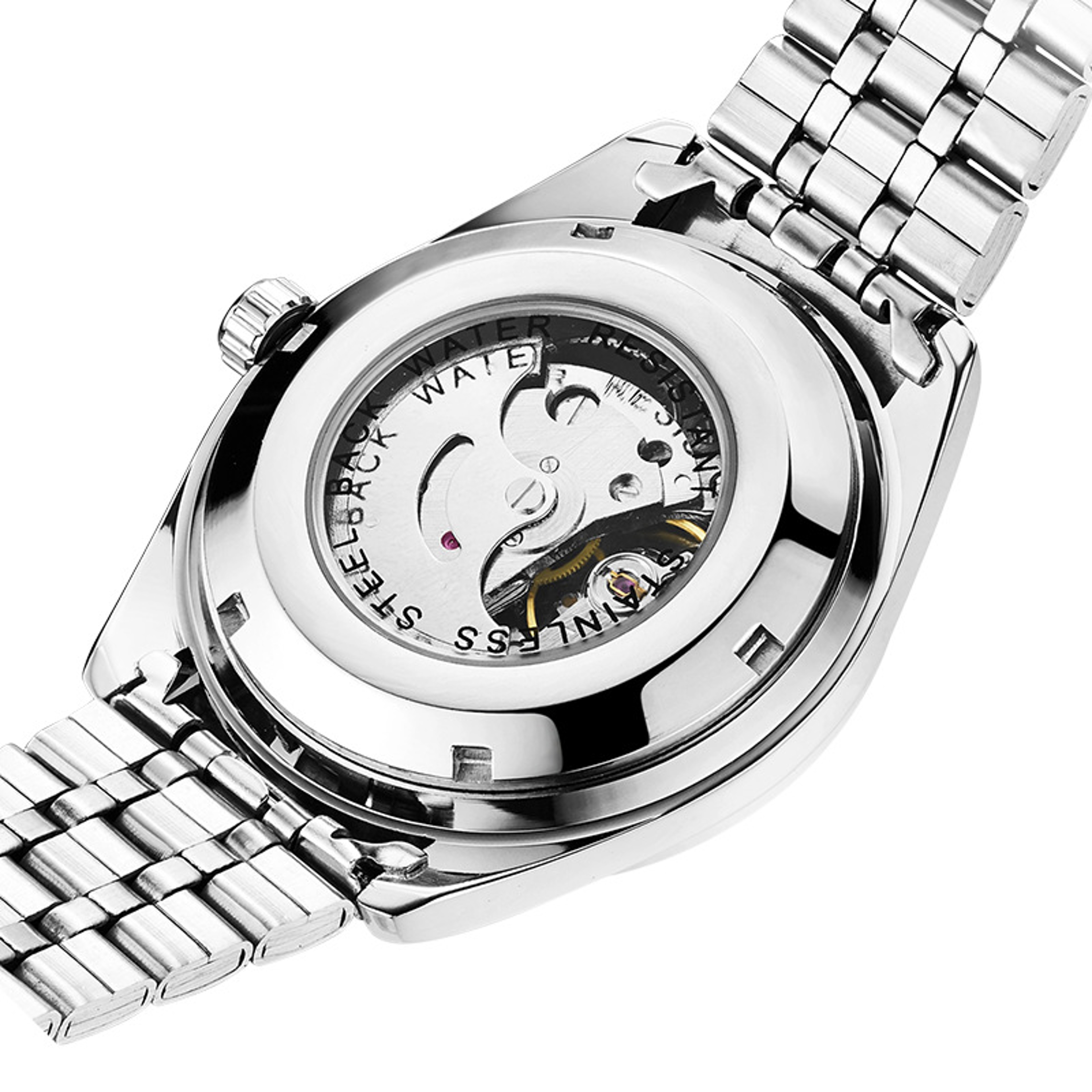 Skeleton Mechanical Watch For Men With Luminous Dial And Stainless Steel Band 4