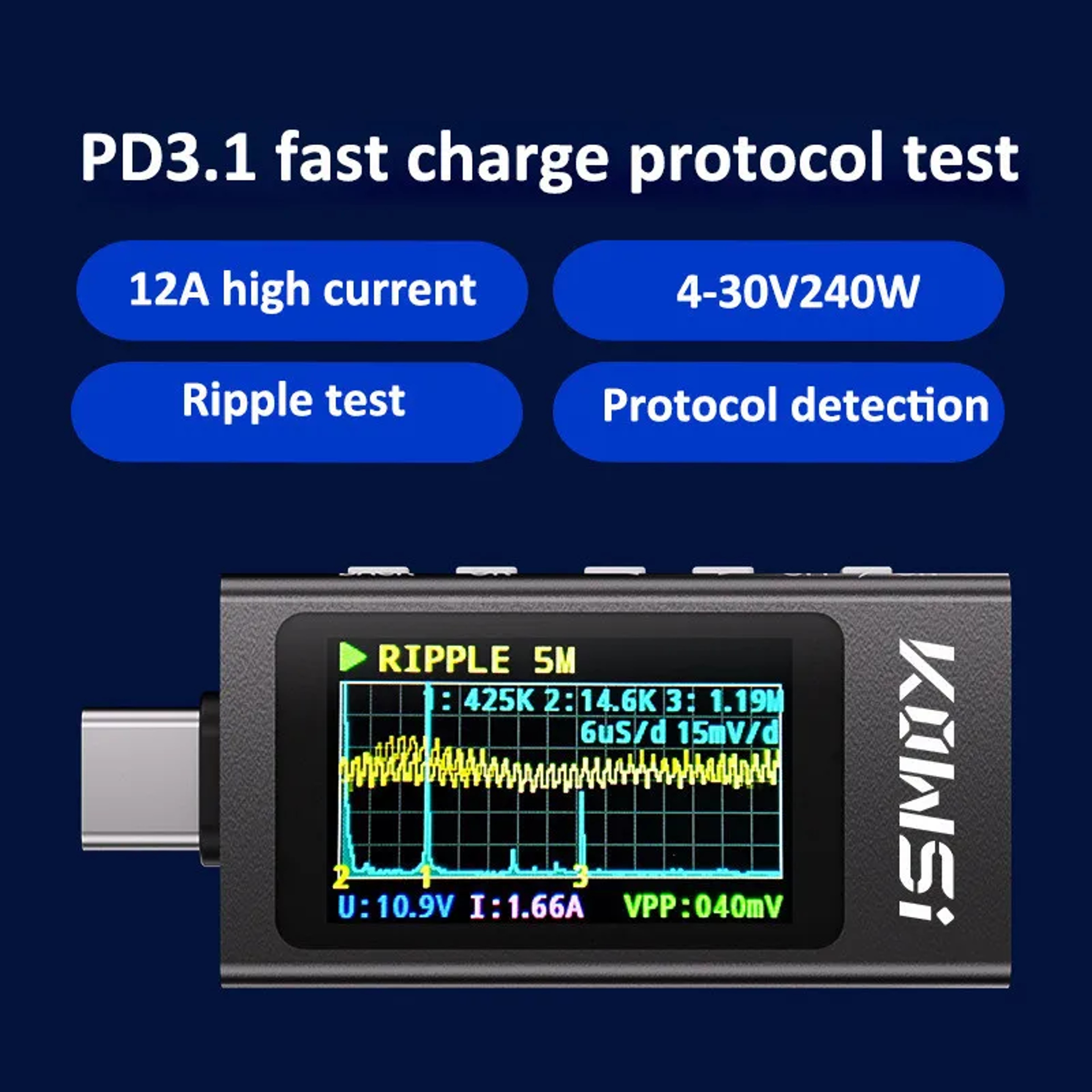 USB C Power Tester Fast Charge Voltage Current Meter 3