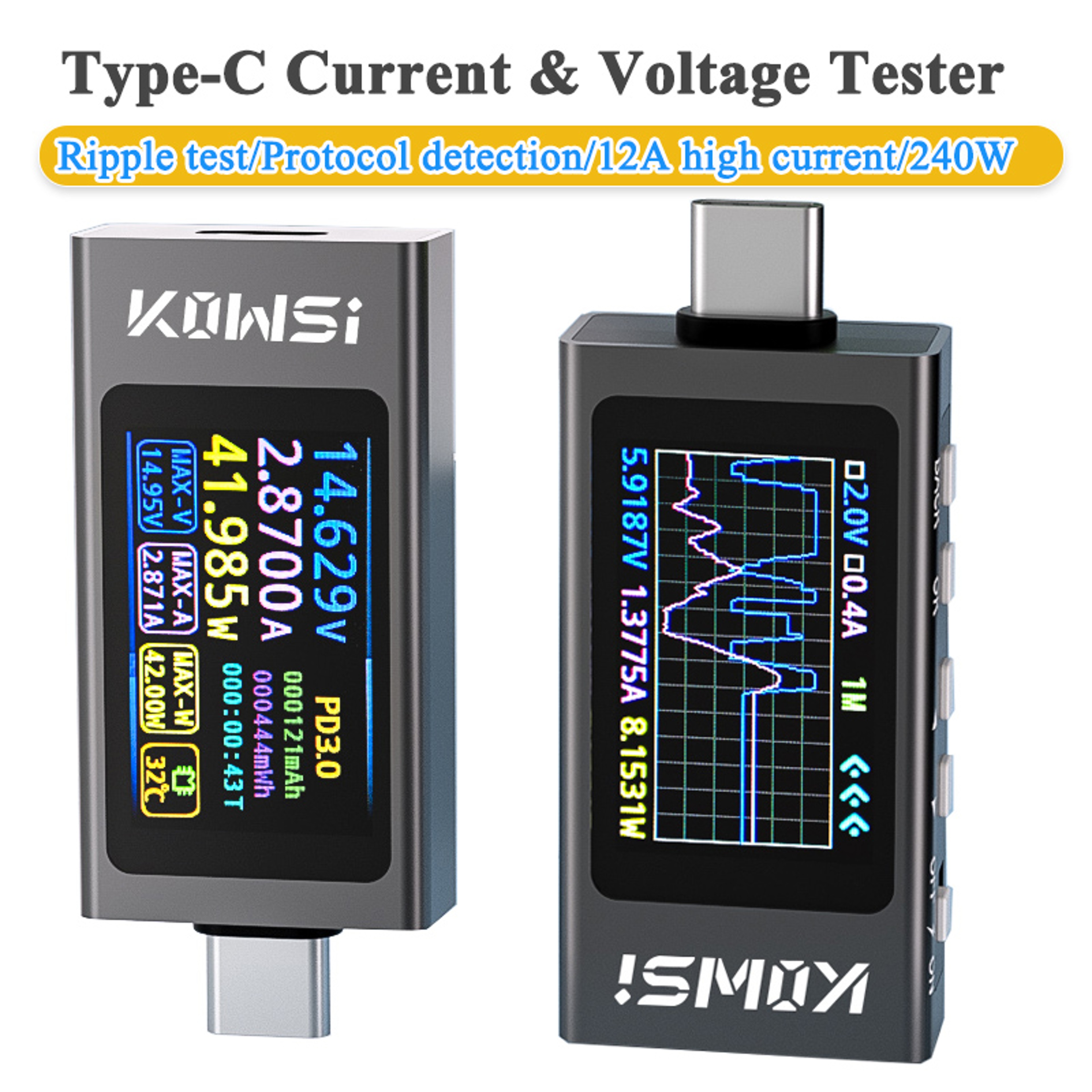 USB C Power Tester Fast Charge Voltage Current Meter 1