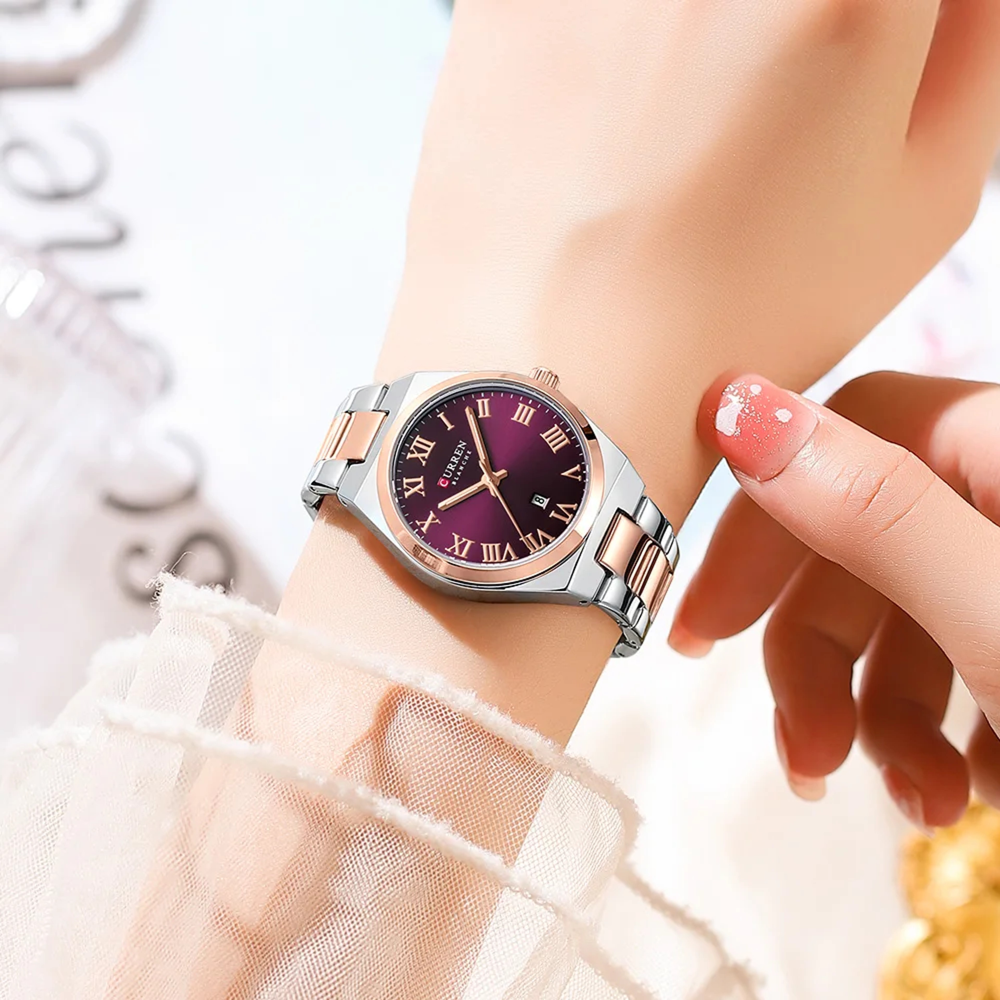 Elegant Stainless Steel Bracelet Womens Fashion Dress Watch with Date – view 3