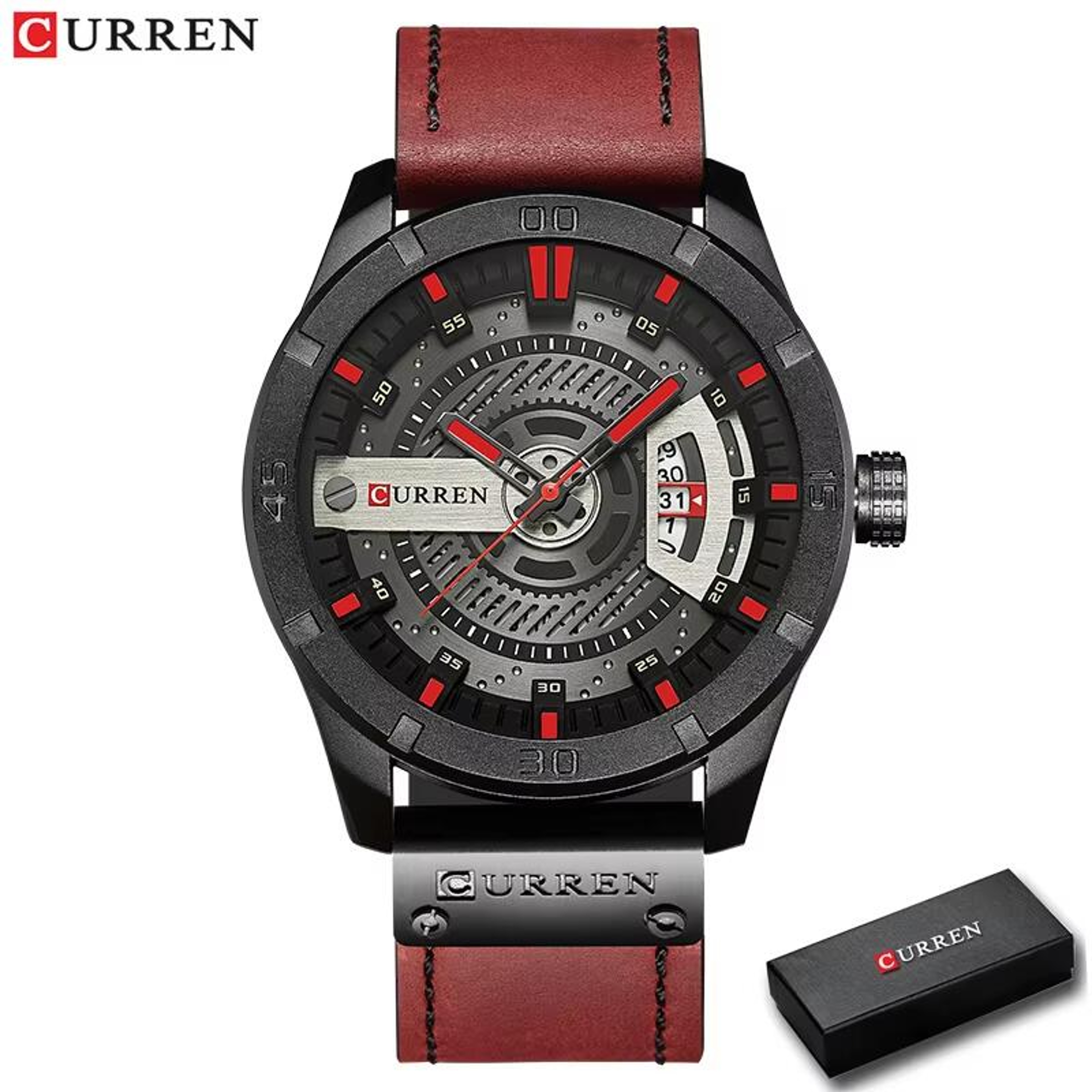 Mens Quartz Watch With Leather Strap And Date Display 5