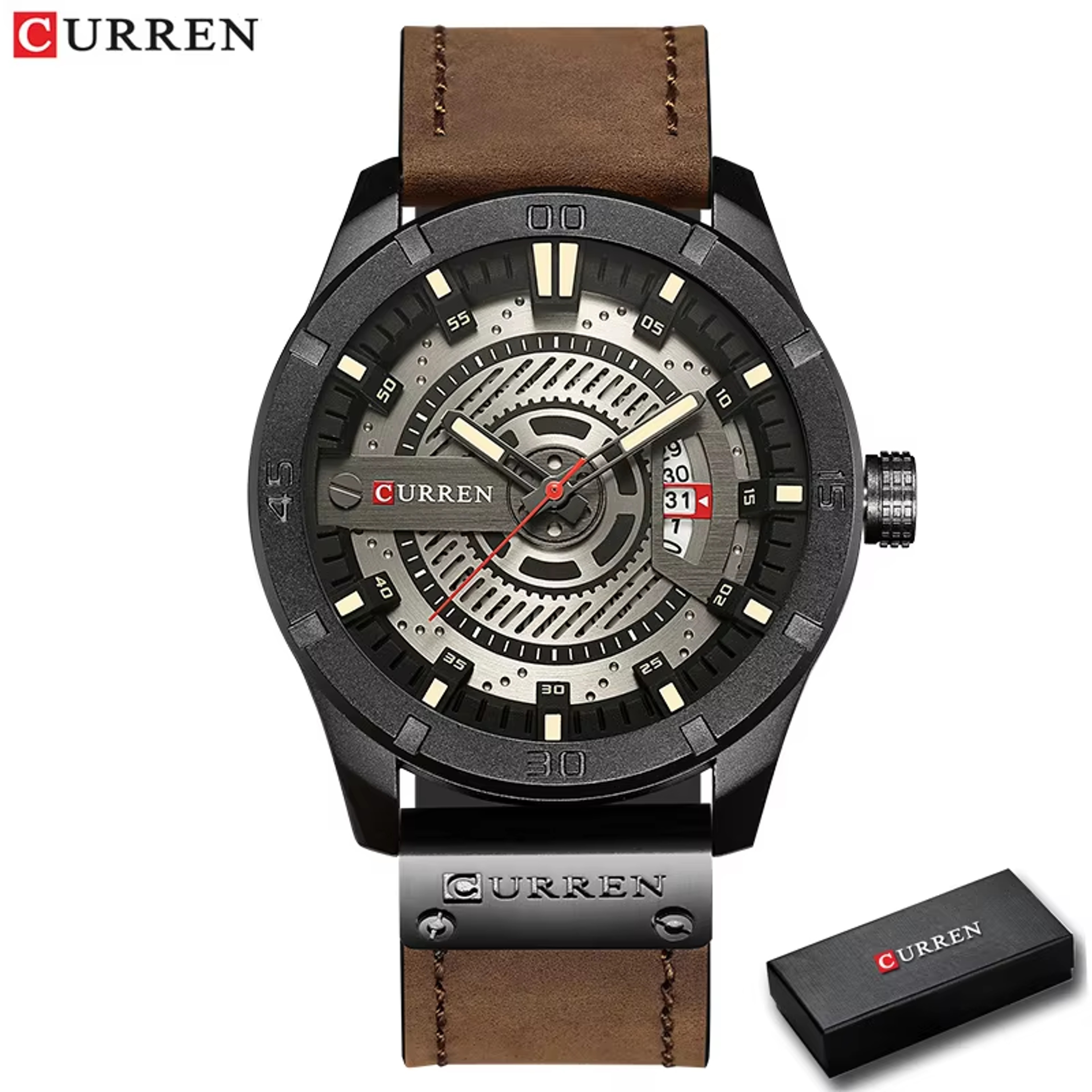 Mens Quartz Watch With Leather Strap And Date Display 6