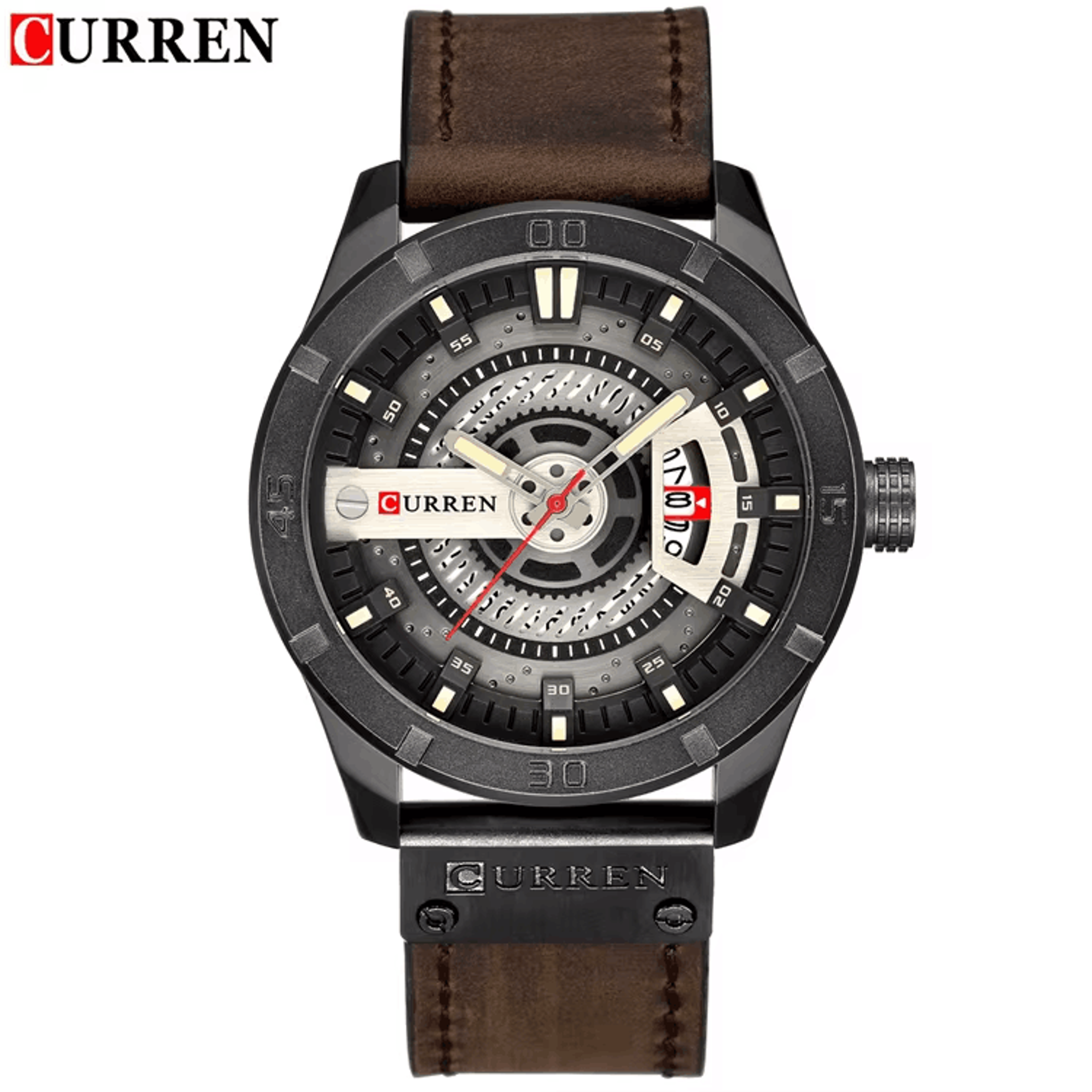 Mens Quartz Watch With Leather Strap And Date Display 12