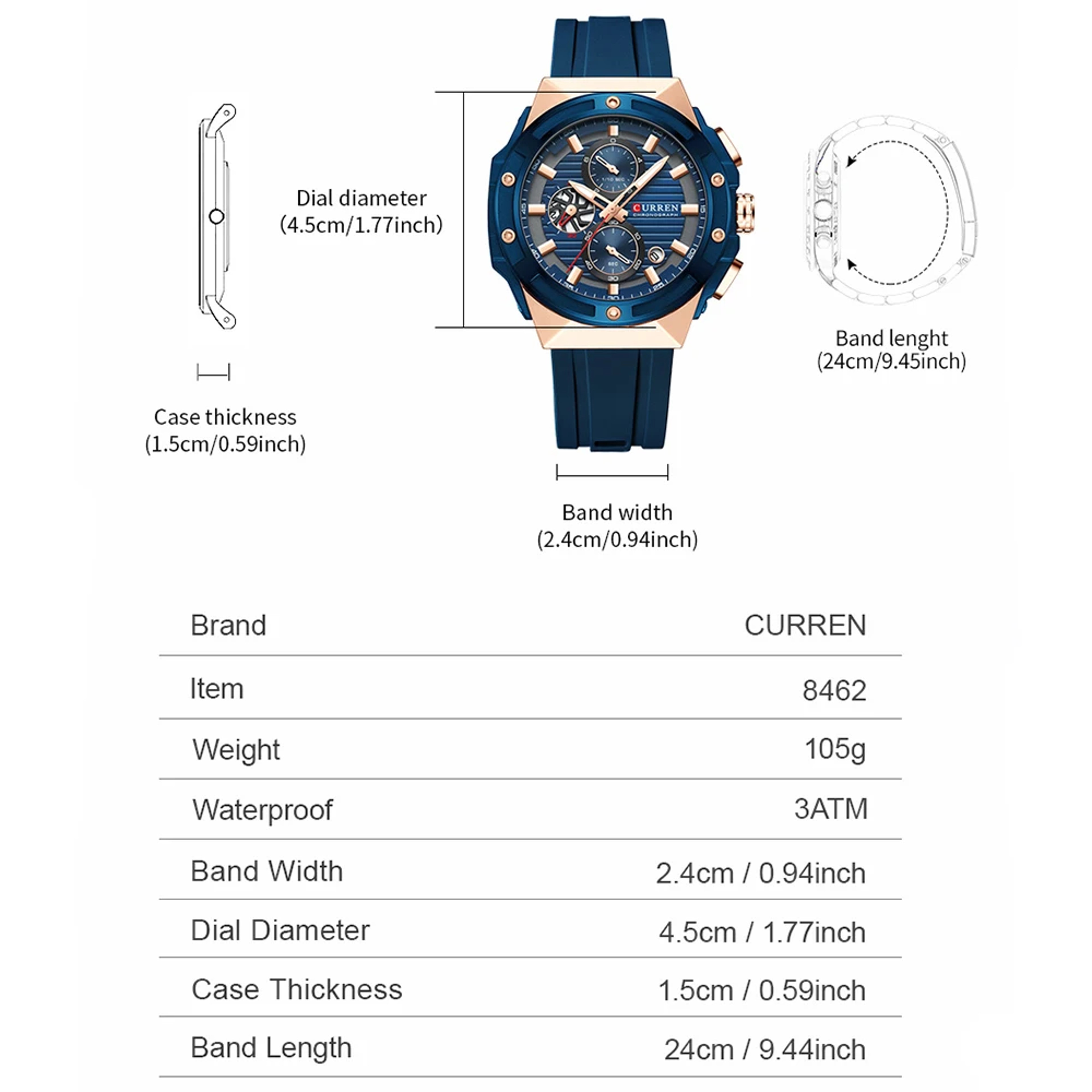 Fashionable Sports Chronograph Quartz Watch with Luminous Hands Silicone Strapv – view 3