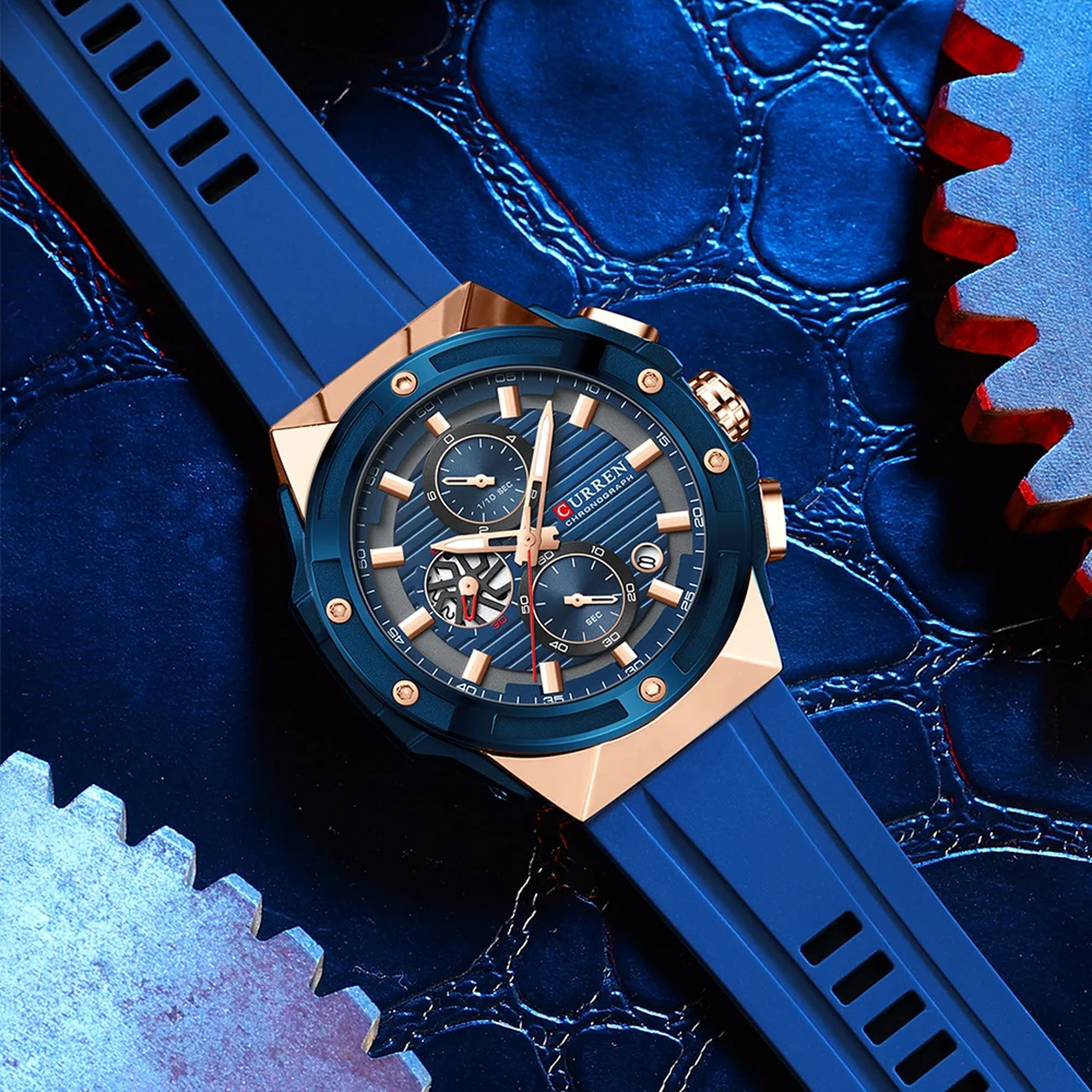 Fashionable Sports Chronograph Quartz Watch with Luminous Hands Silicone Strapv – view 5
