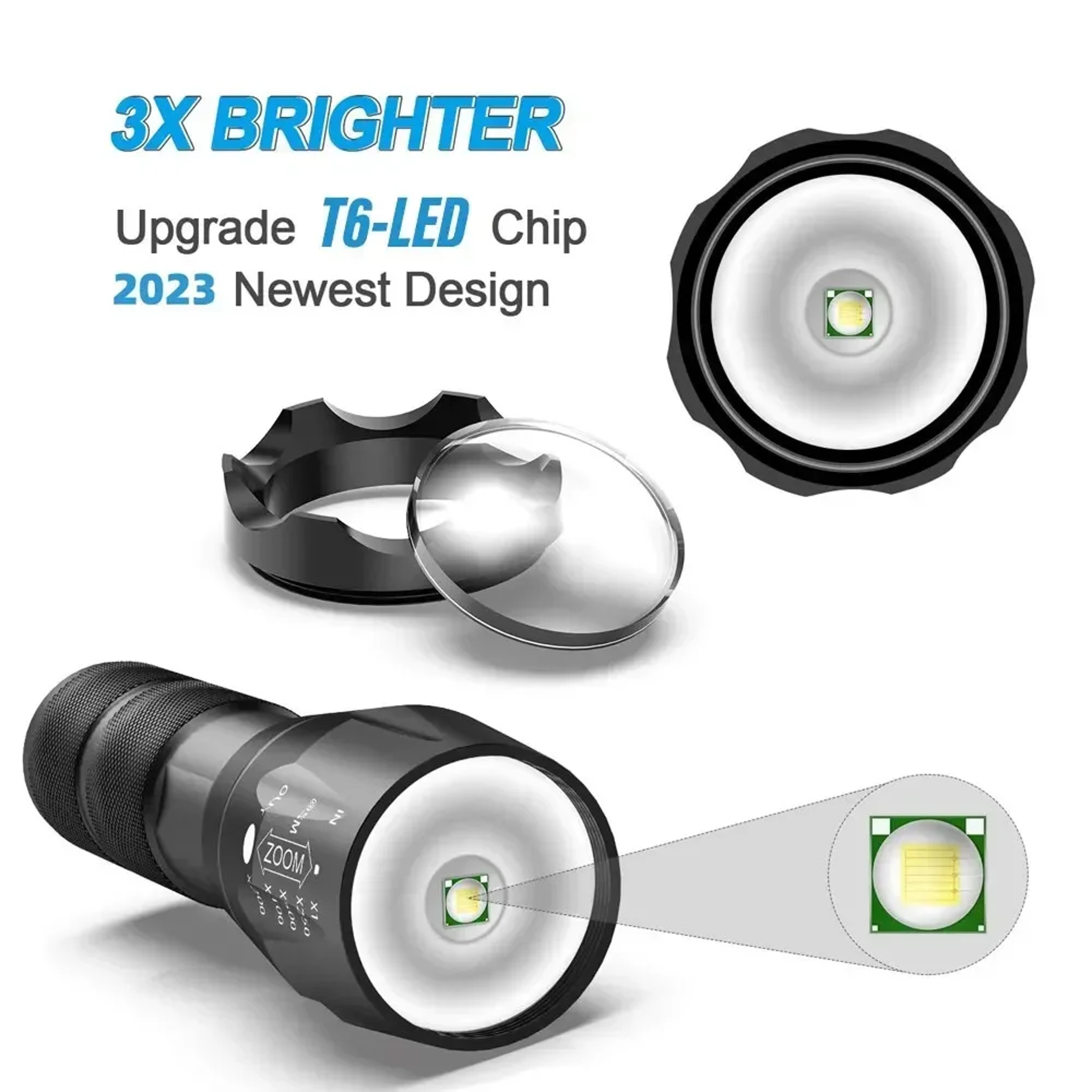 High Power LED Flashlight Rechargeable Camping Torch With Zoom And Waterproof Design 4