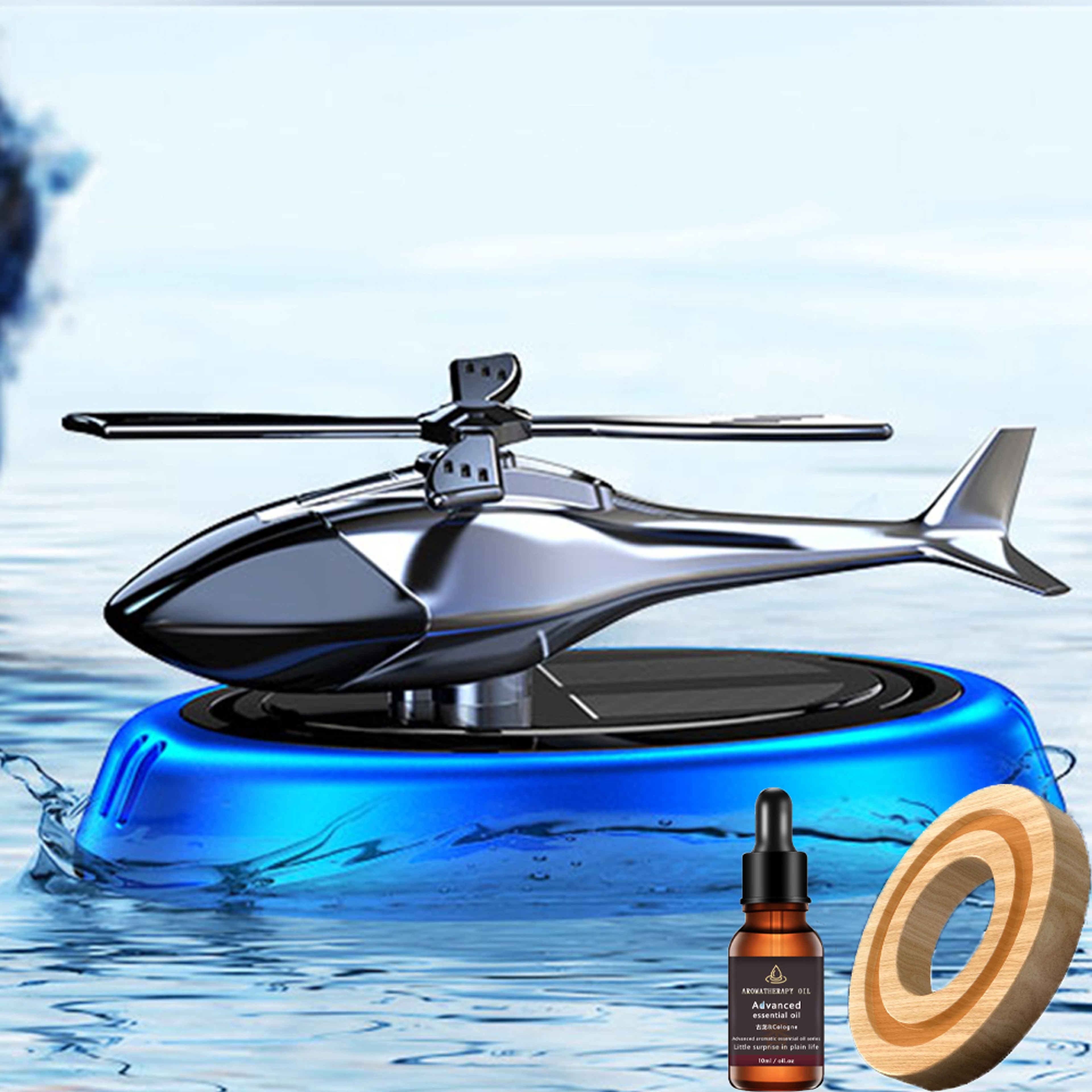 Solar Powered Helicopter Car Air Freshener Rotating Aromatherapy Diffuser 7