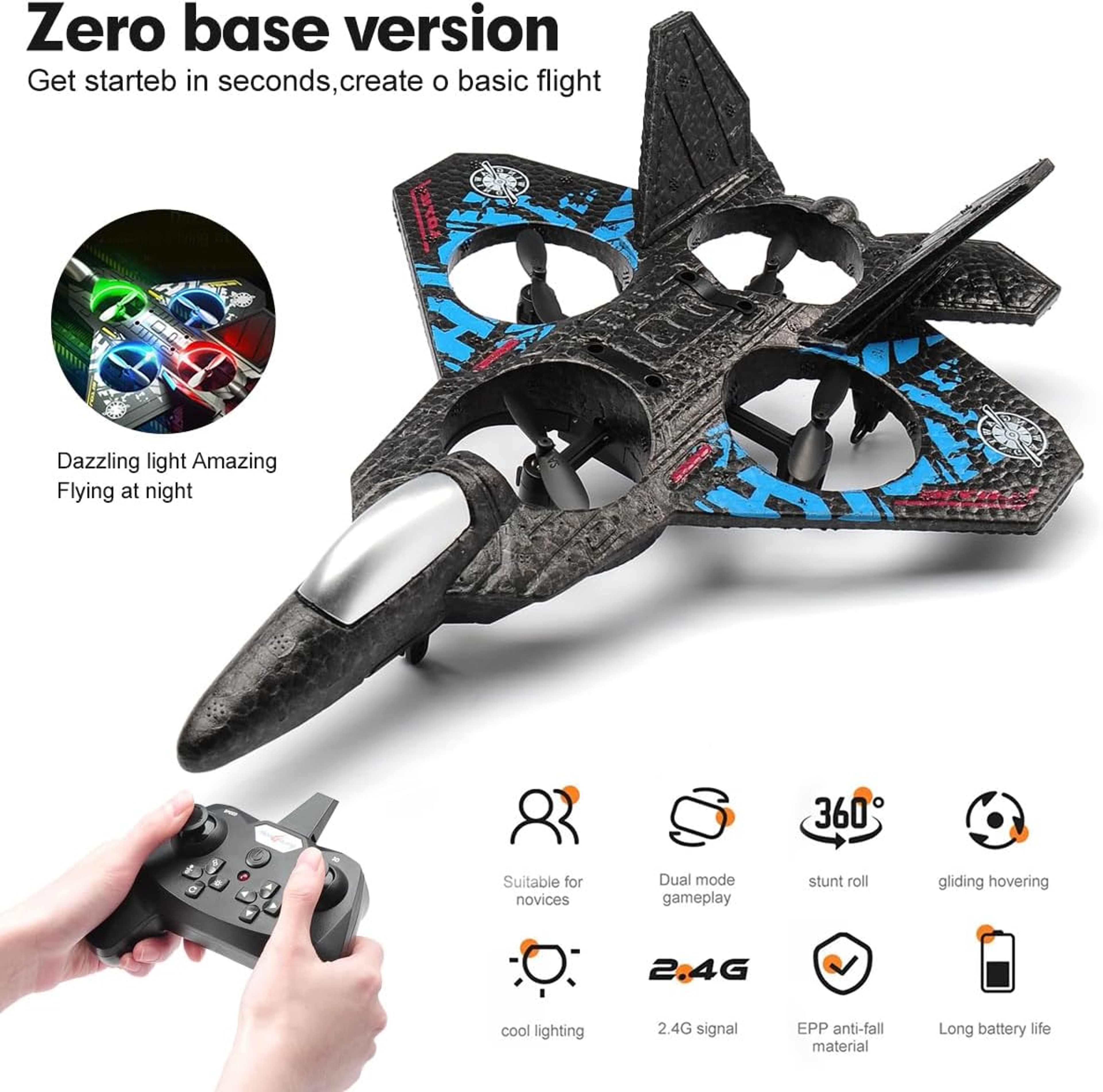 Gravity Sensing RC Plane With LED Lights And EPP Foam Fighter Design 5