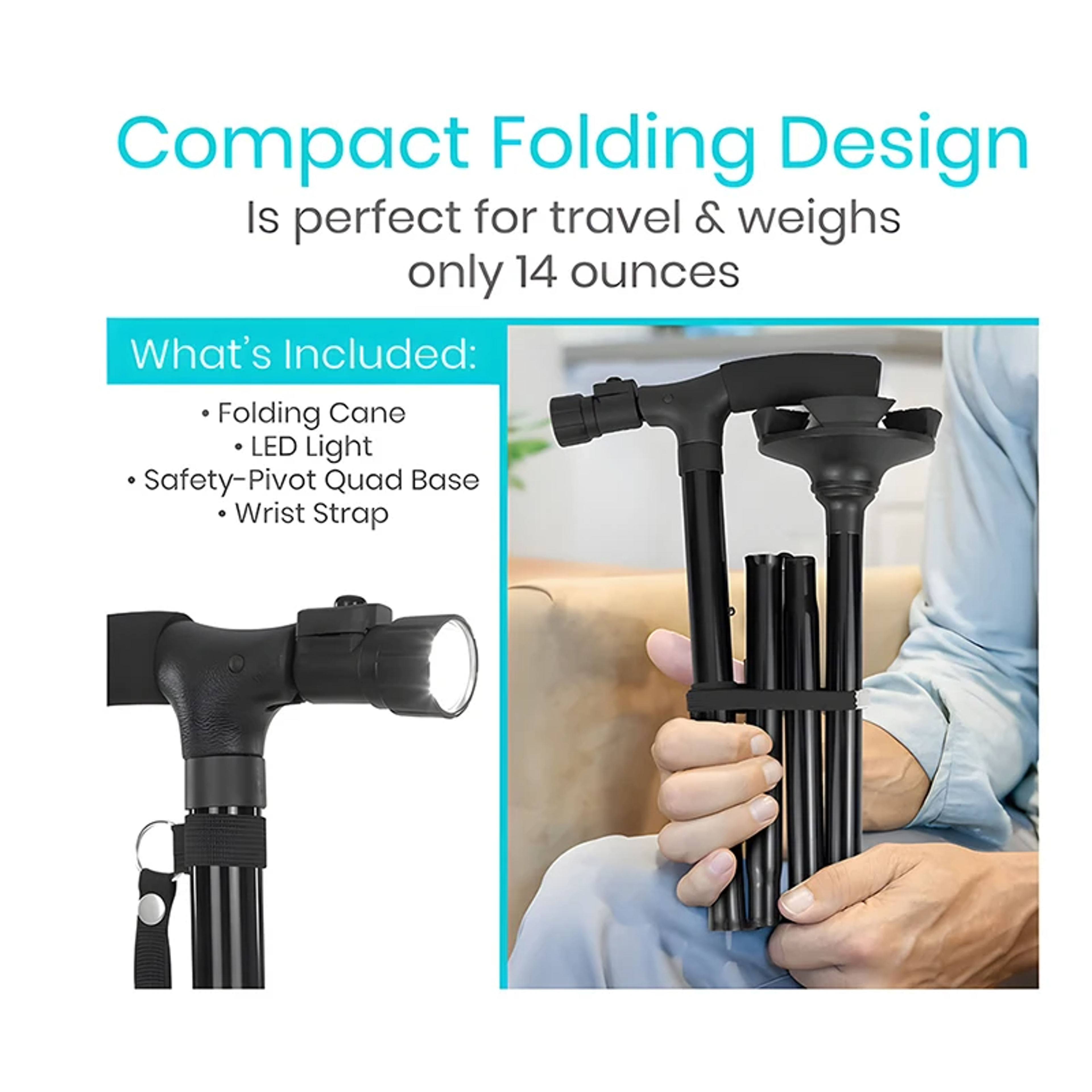 Foldable Walking Cane With LED Light Adjustable Anti Slip Walking Stick For Seniors 4