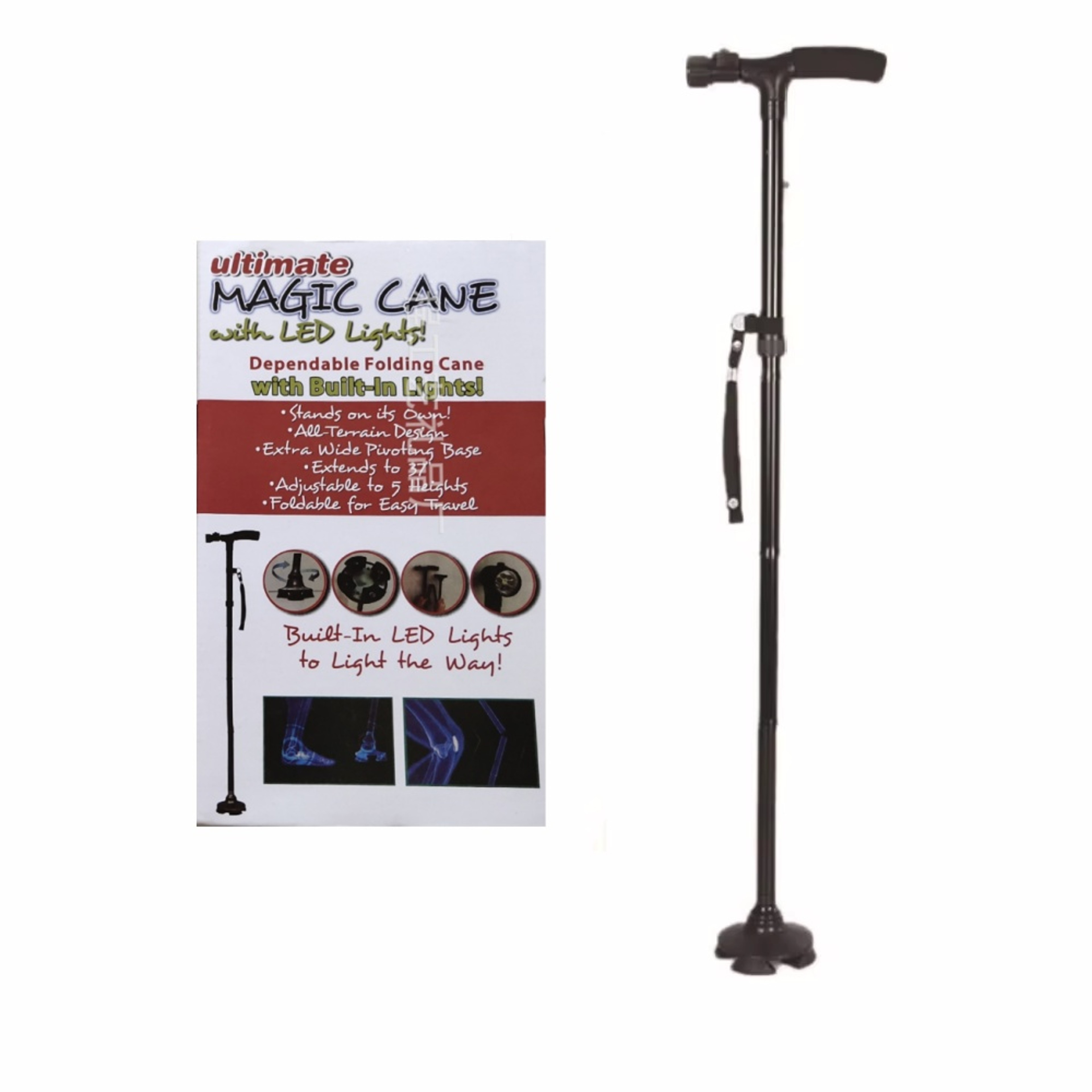 Foldable Walking Cane With LED Light Adjustable Anti Slip Walking Stick For Seniors 6