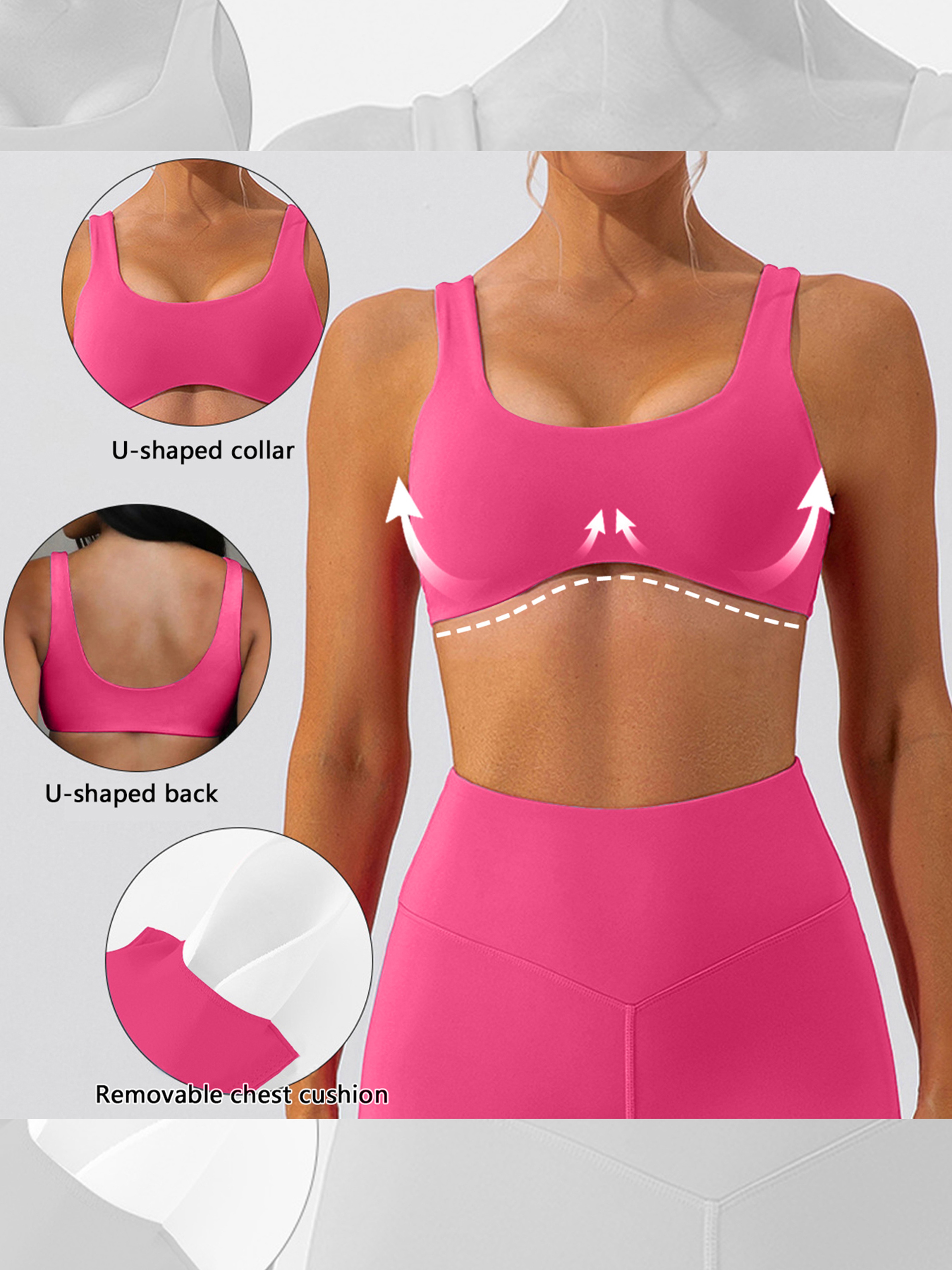 SculptFit U Neck Sports Bra Soft Brushed Yoga Fitness Top – view 3