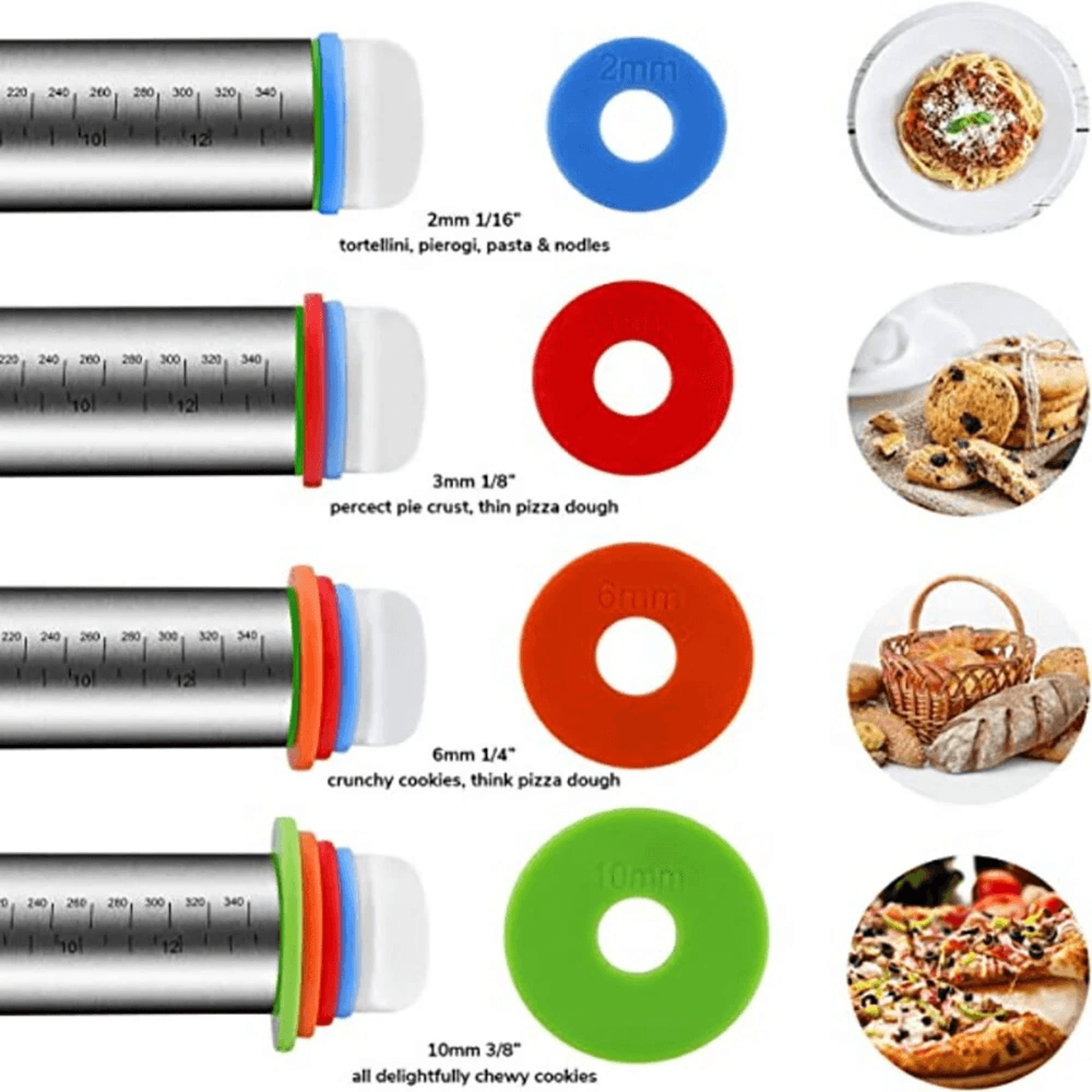 Adjustable Stainless Steel Rolling Pin With Thickness Rings For Baking 7