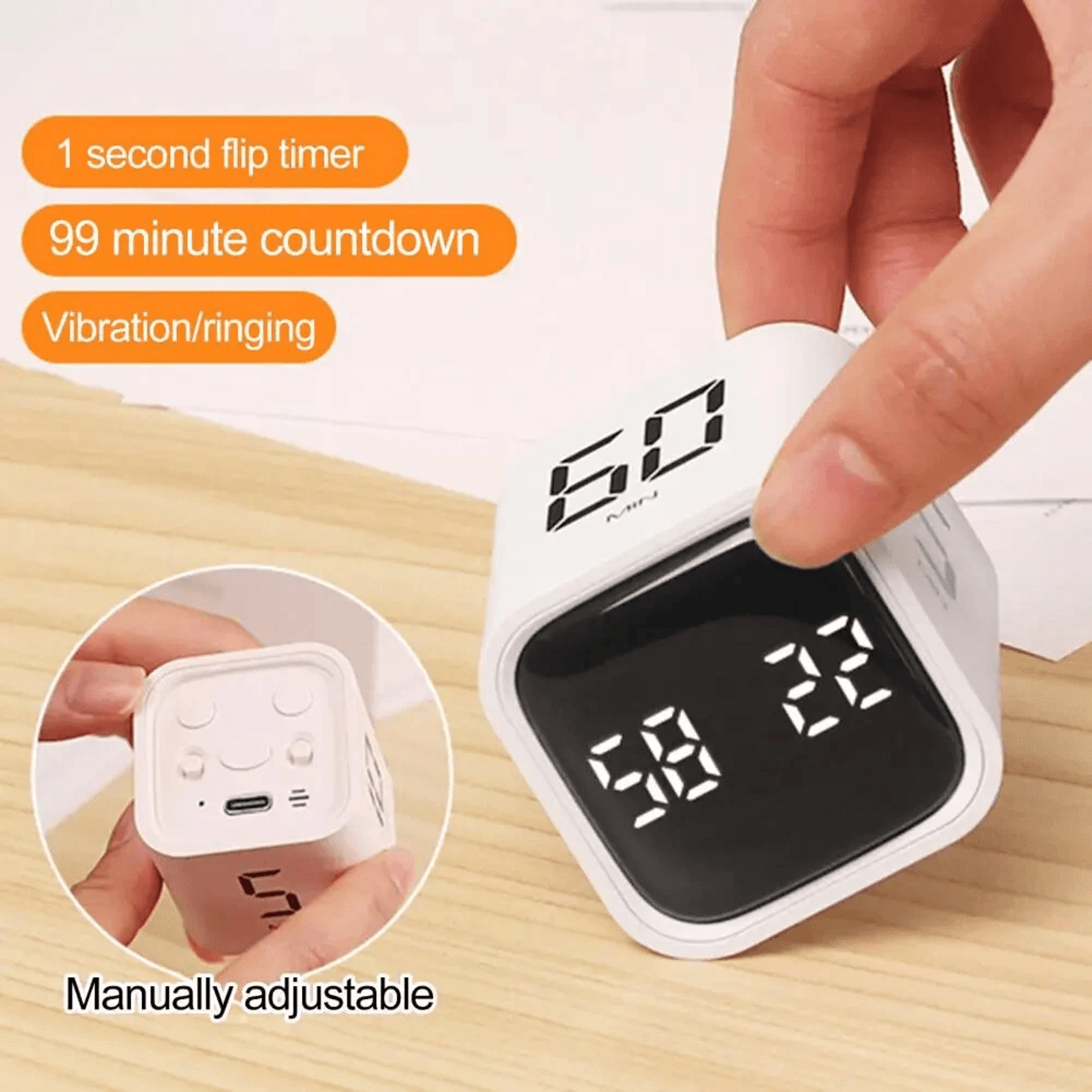 Flip Focus Productivity Cube Timer With LED Display And Preset Countdown Modes 5