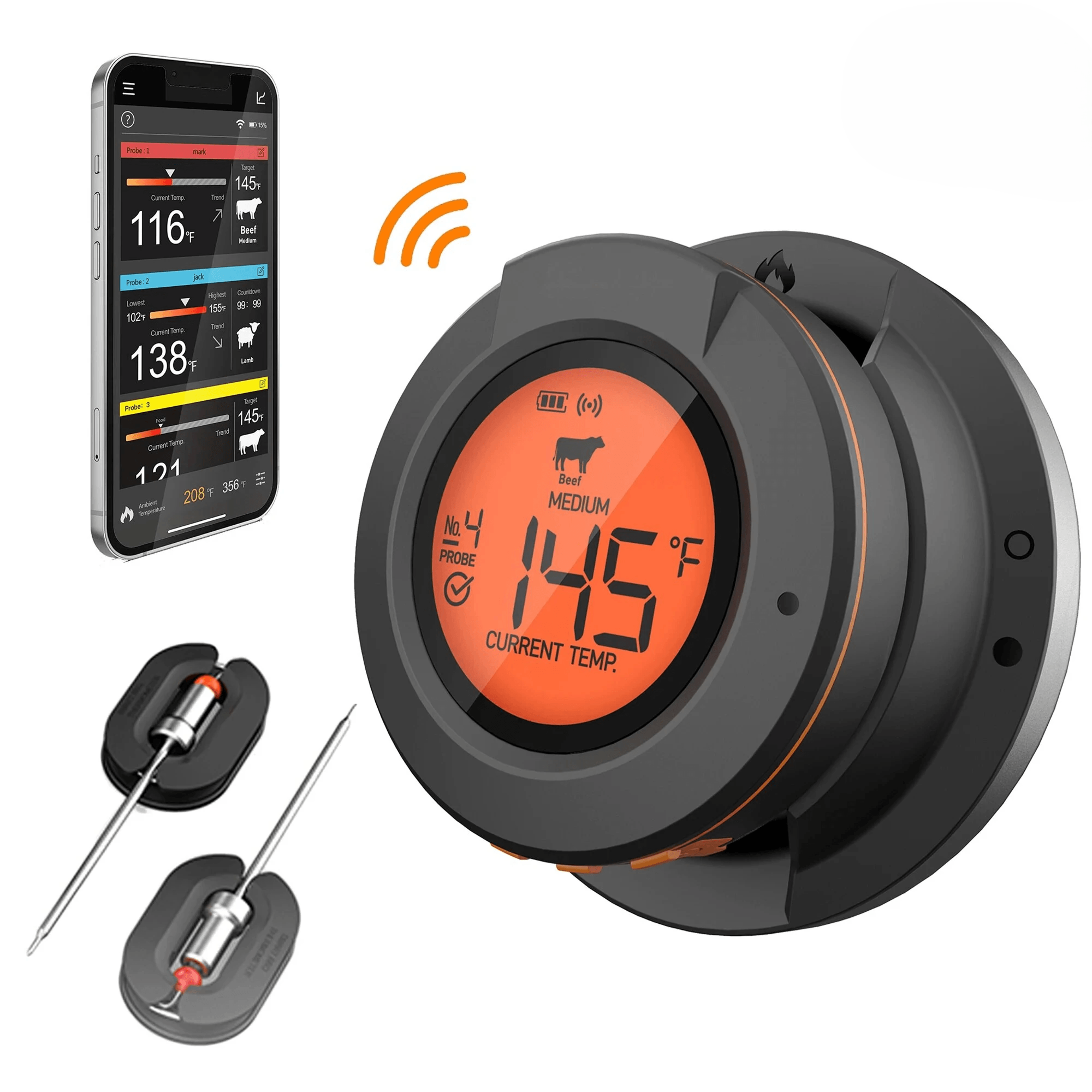 Smart Bluetooth Meat Thermometer With Dual Probes App Control And Cooking Alerts 0