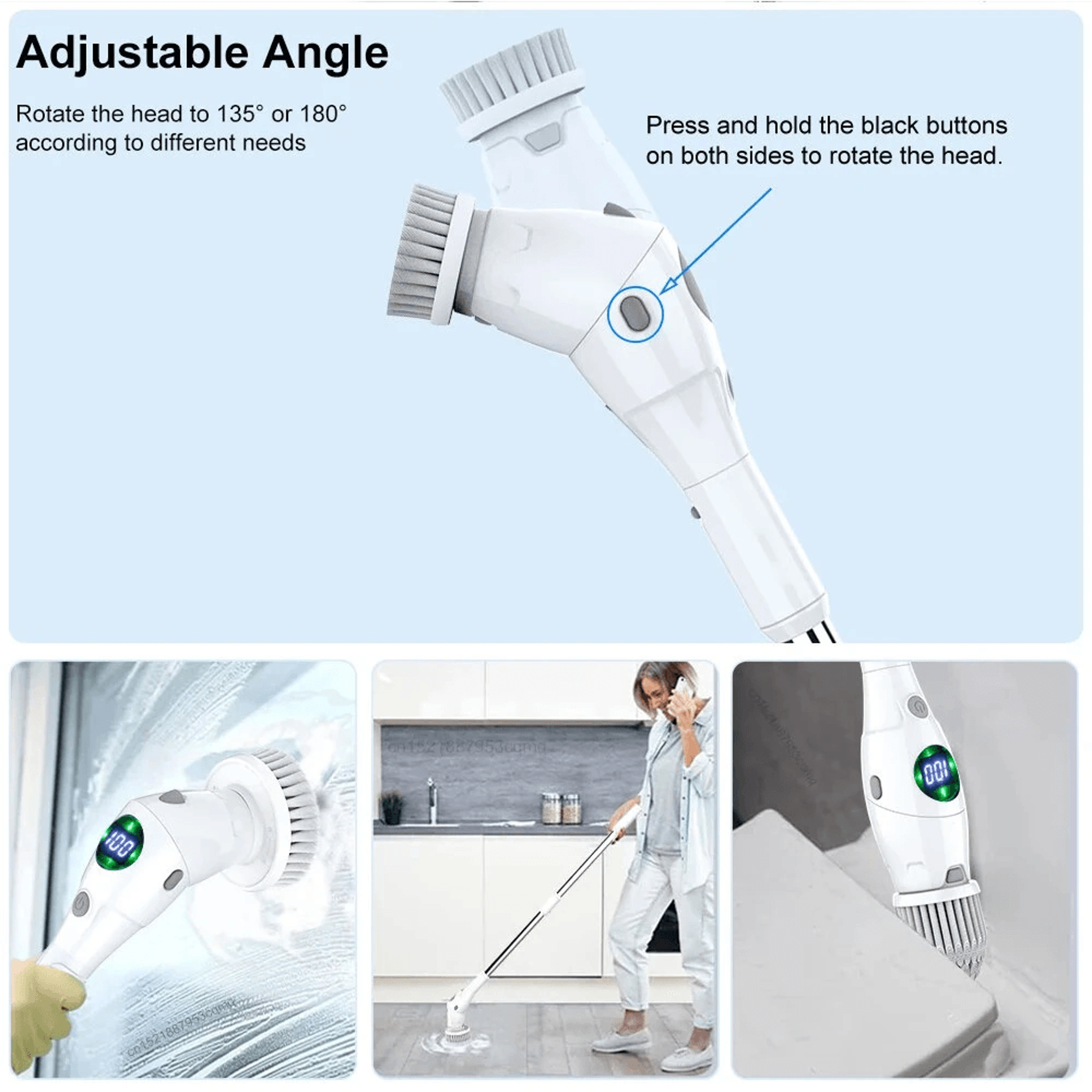 Cordless Electric Spin Scrubber With Adjustable Handle And Rechargeable Cleaning Brush 5