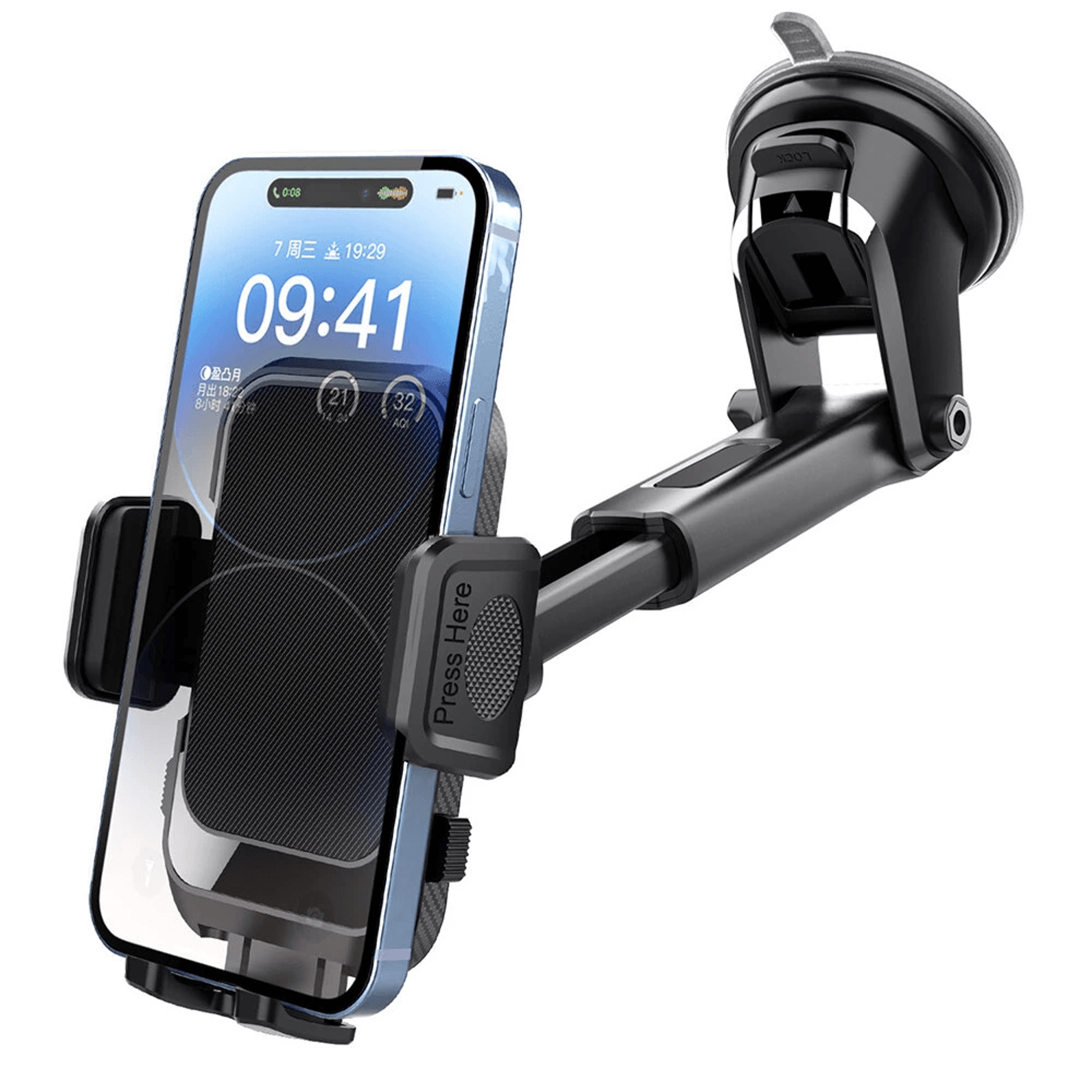 Adjustable Car Phone Holder With Retractable Suction Cup Dashboard Mount 0