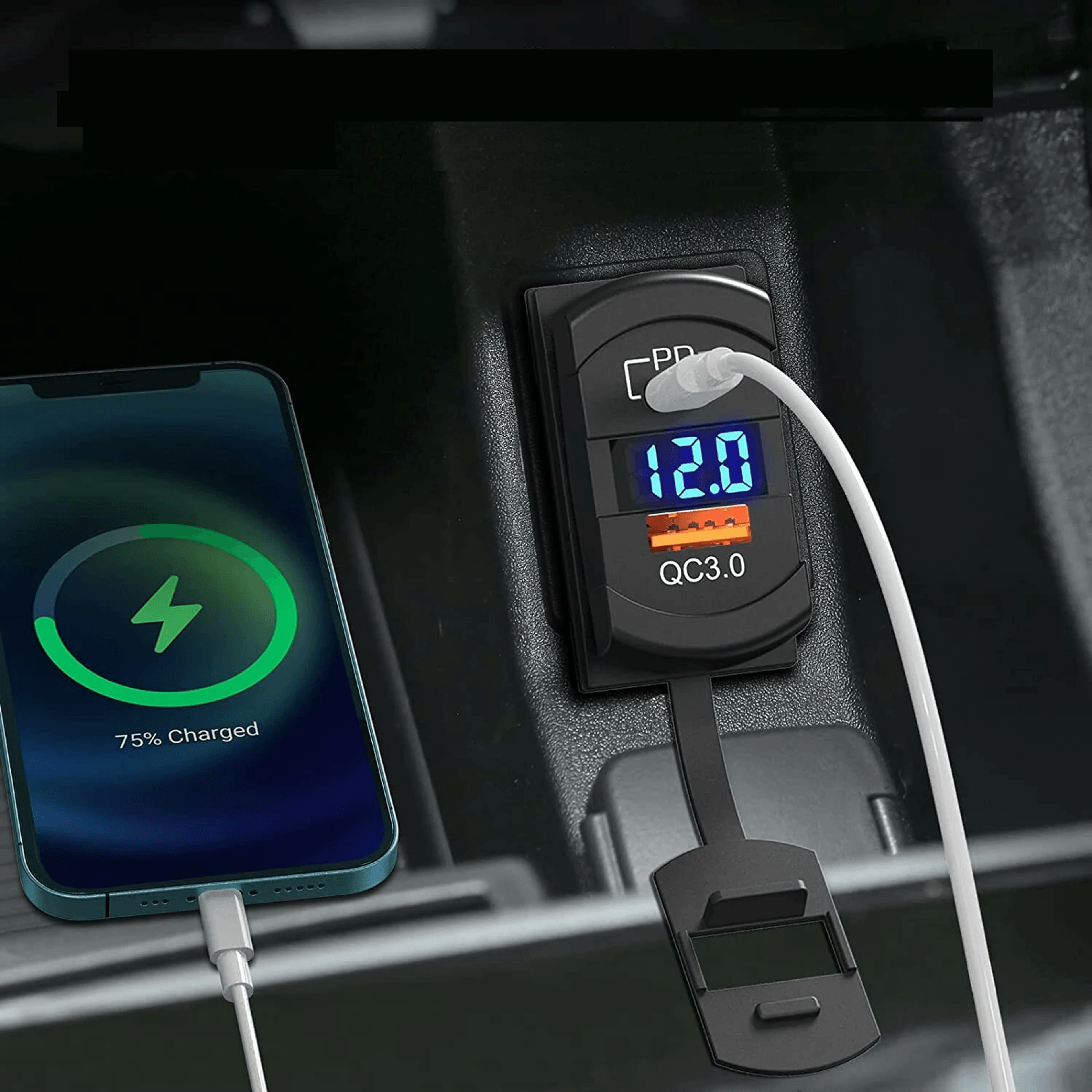 Dual USB Car Charger Socket With Fast Charging And Digital Voltmeter For Car Motorcycle Boat Truck 1
