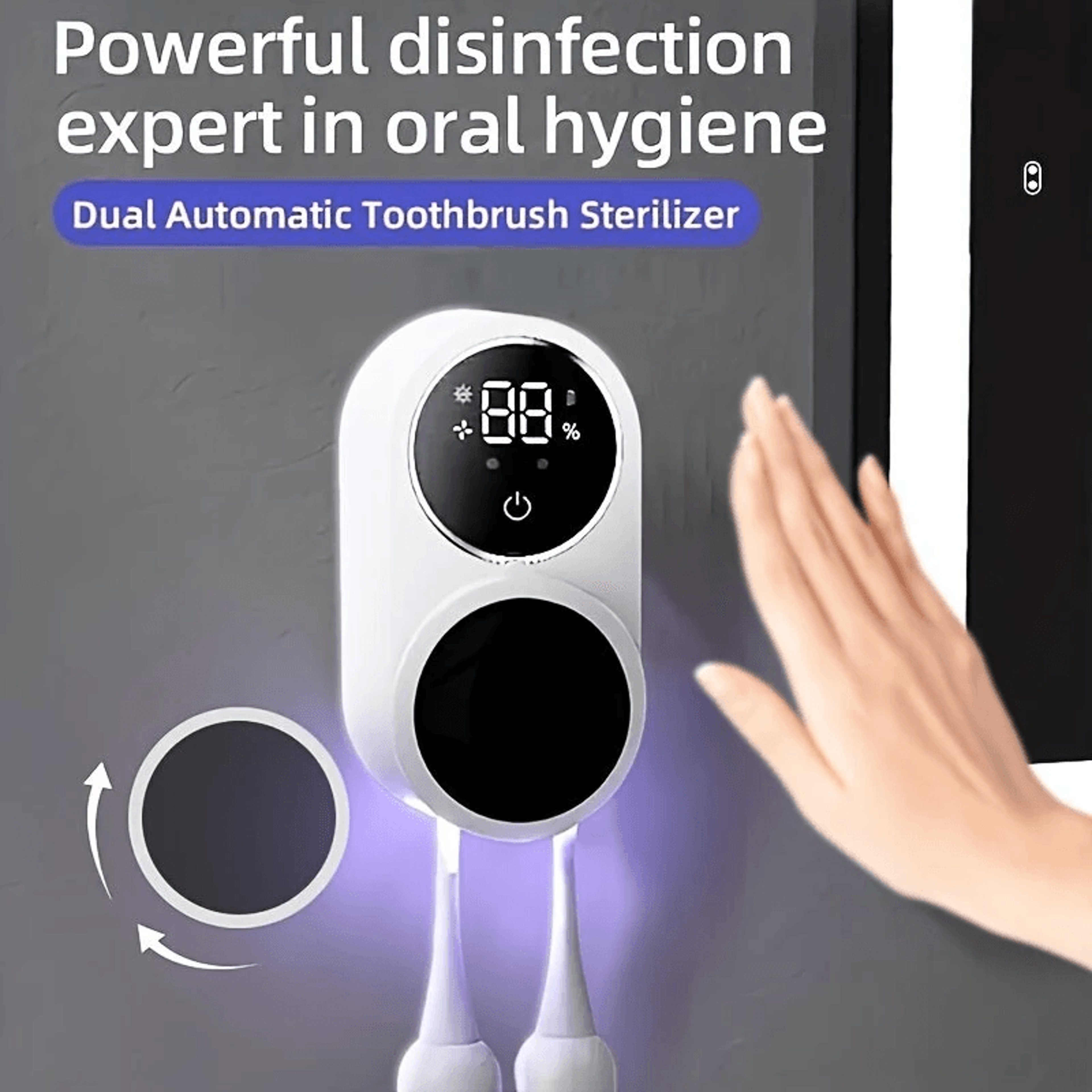 Smart UV Toothbrush Sanitizer With Sensor Power Display And Wall Mounted Holder 1