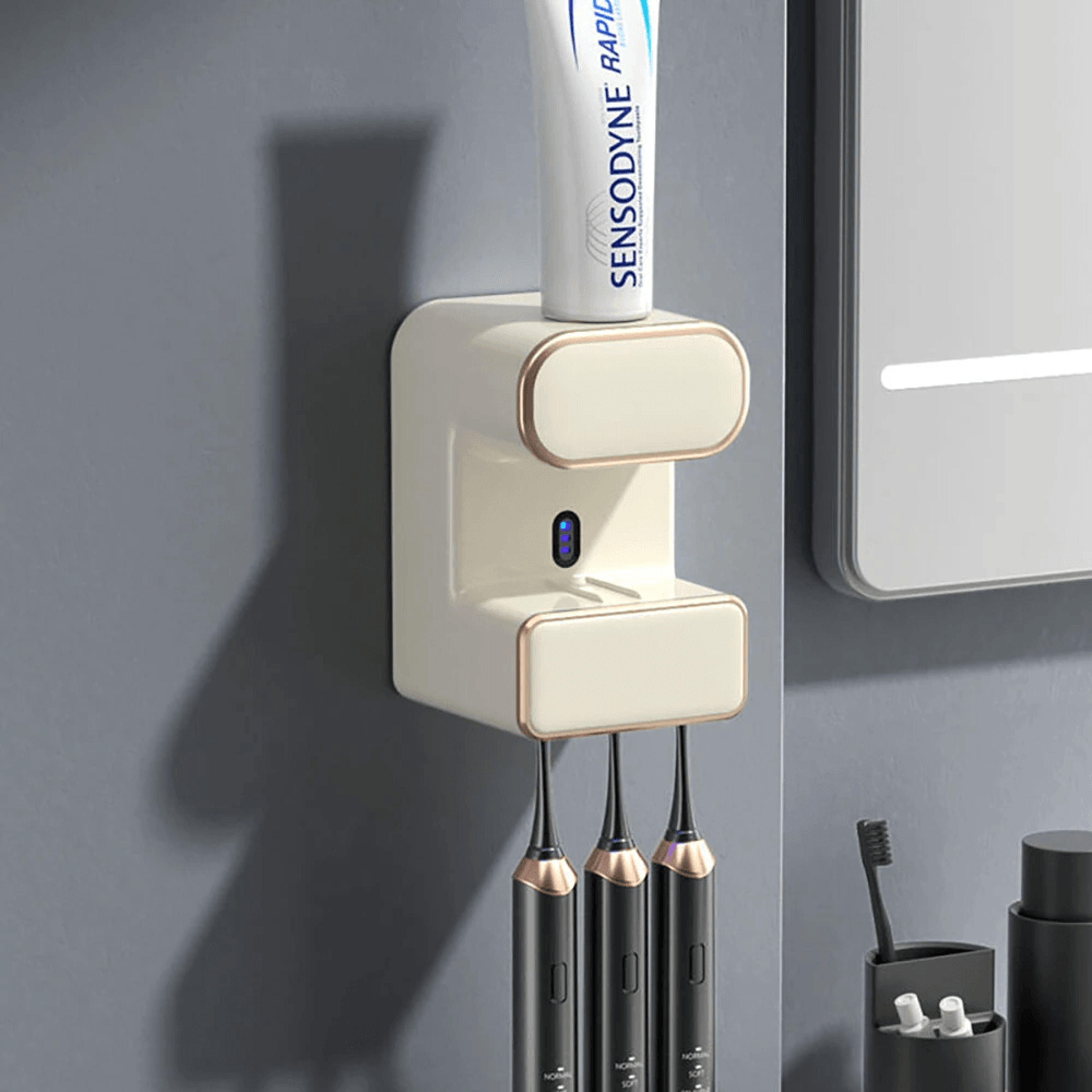 UV Toothbrush Sanitizer With Automatic Toothpaste Dispenser And Wall Mounted Holder 0